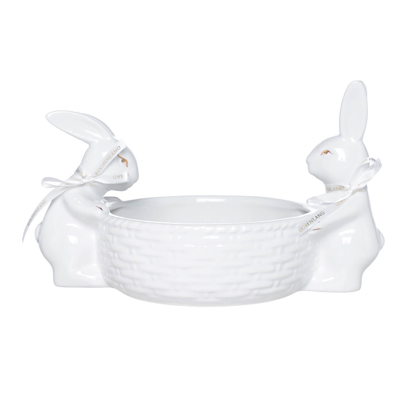 

Конфетница, 27х17 см, керамика, белая, Два кролика с корзиной, Easter gold