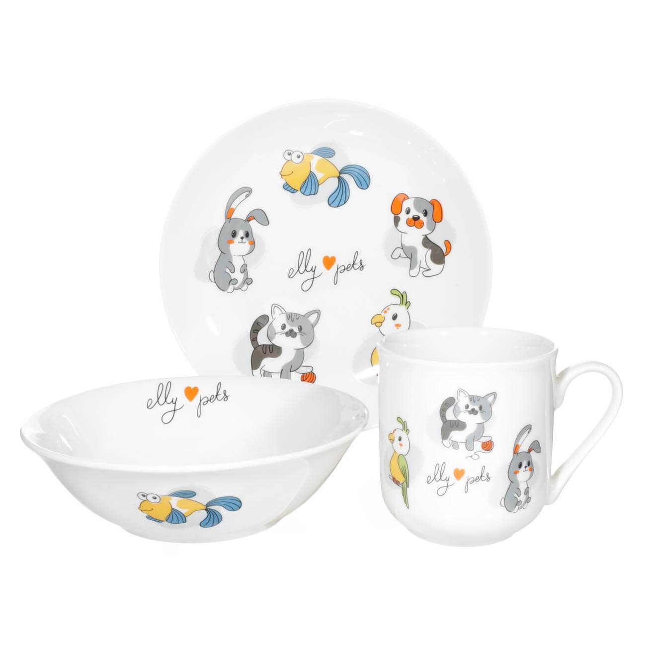 целлюлозные губки для посуды paclan Набор посуды, детский, 3 пр, фарфор N, белый, My pets, Little pet