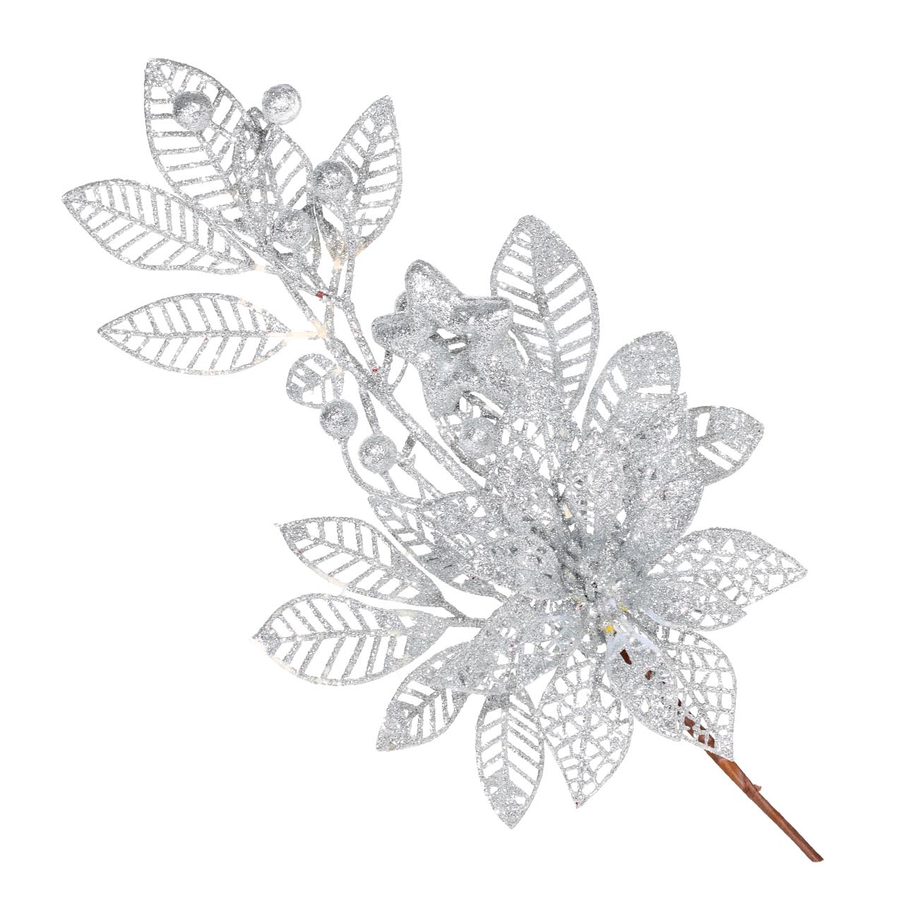 

Ветка декоративная, 37 см, пенопласт, серебристая, Пуансеттия, Light decor