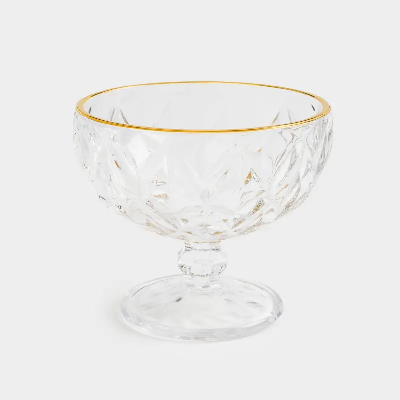 Креманка, 12 см, 320 мл, стекло P, с золотистым кантом, Rhomb gold ,image-0
