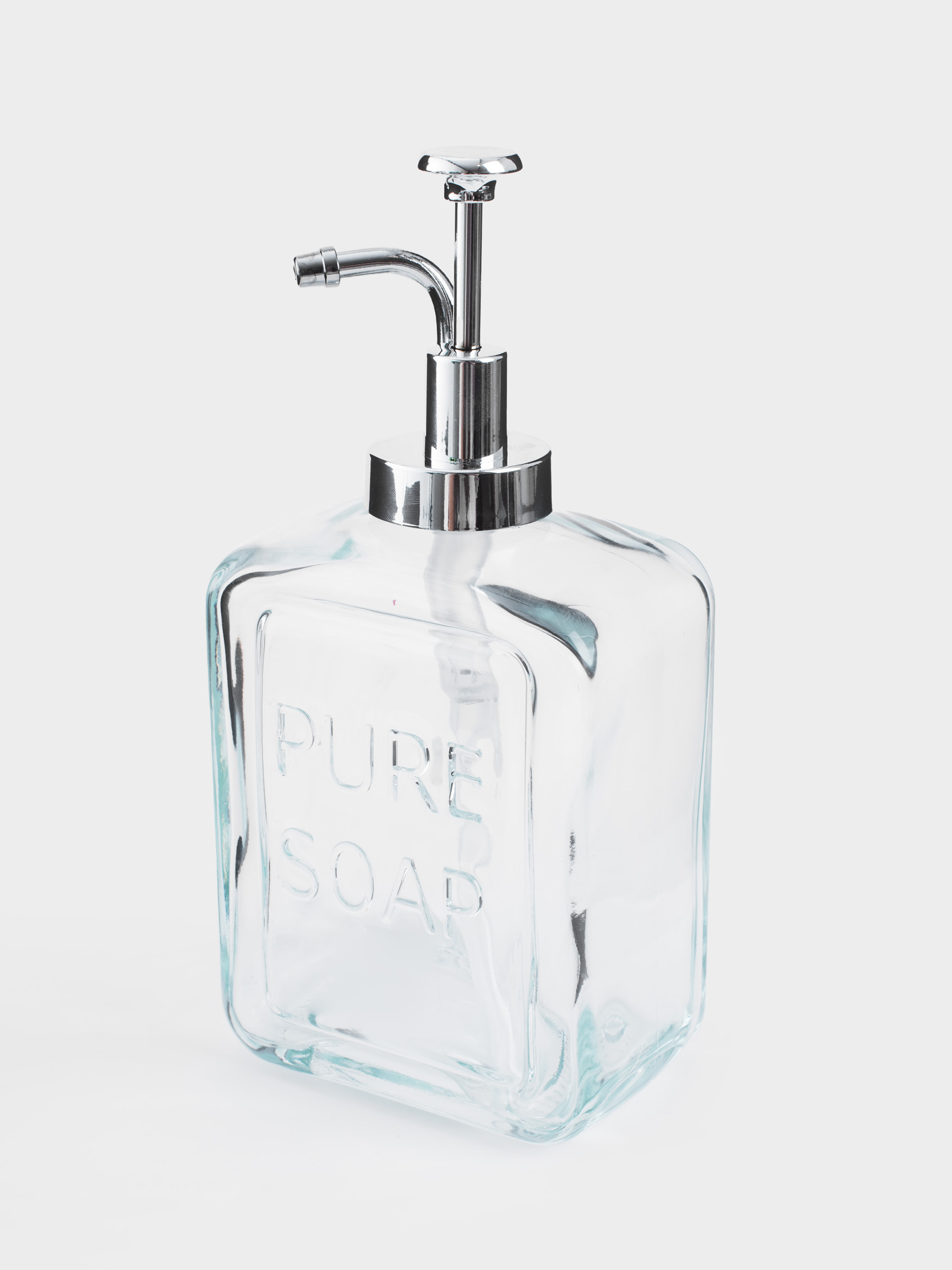 Диспенсер для жидкого мыла, 550 мл, стекло/пластик, серебристый, Pure soap, Clear title, image-2