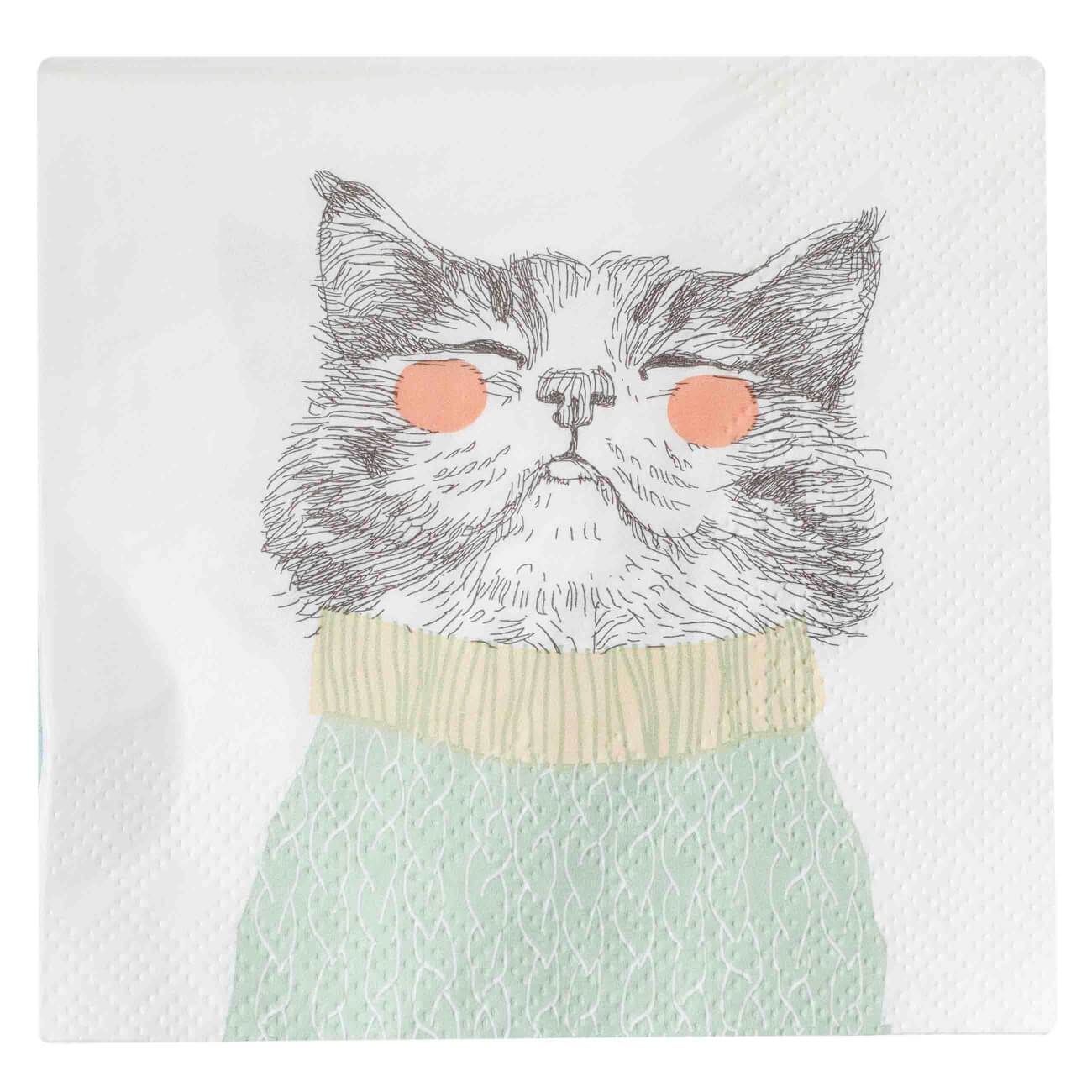 Салфетки бумажные, 21х21 см, 20 шт, квадратные, белые, Кот в свитере, Cat салфетки бумажные 21х21 см 20 шт квадратные кот в косухе brutal style