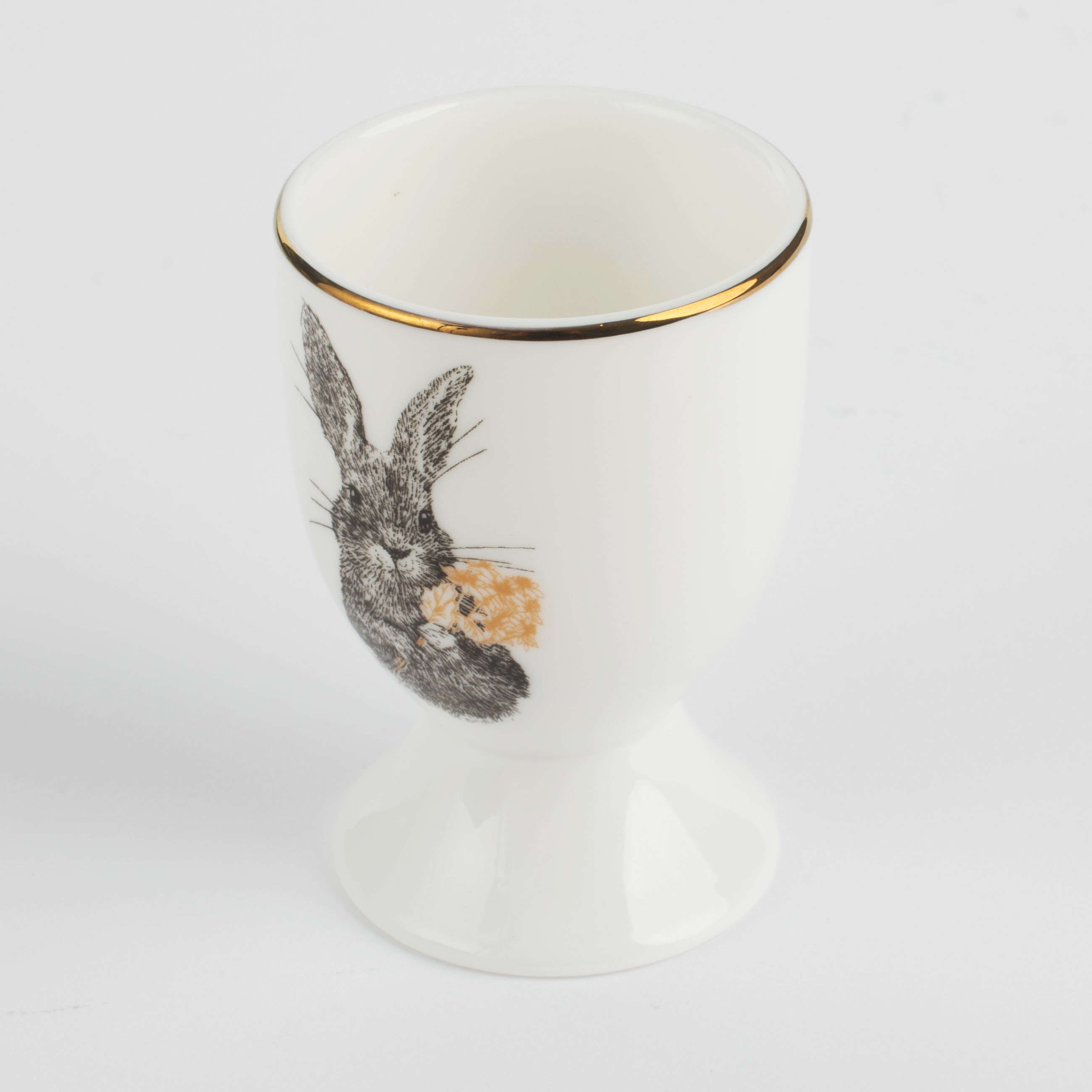 Подставка для яйца, 7 см, фарфор F, белая, с золотистым кантом, Кролик с цветами, Rabbit gold изображение № 2