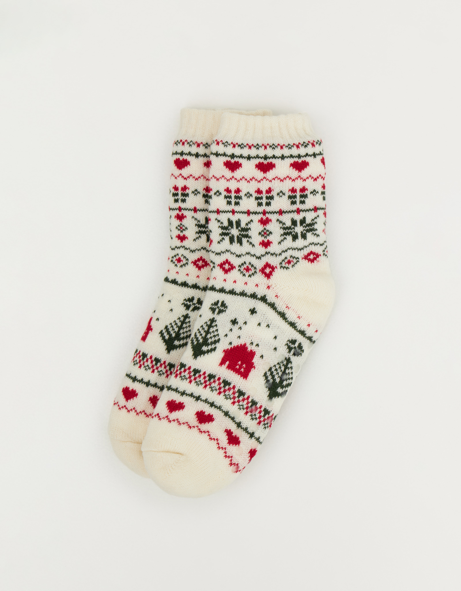 Носки женские, домашние, р. 36-38, акрил/шерпа, молочные, Зимний узор, Hot winter