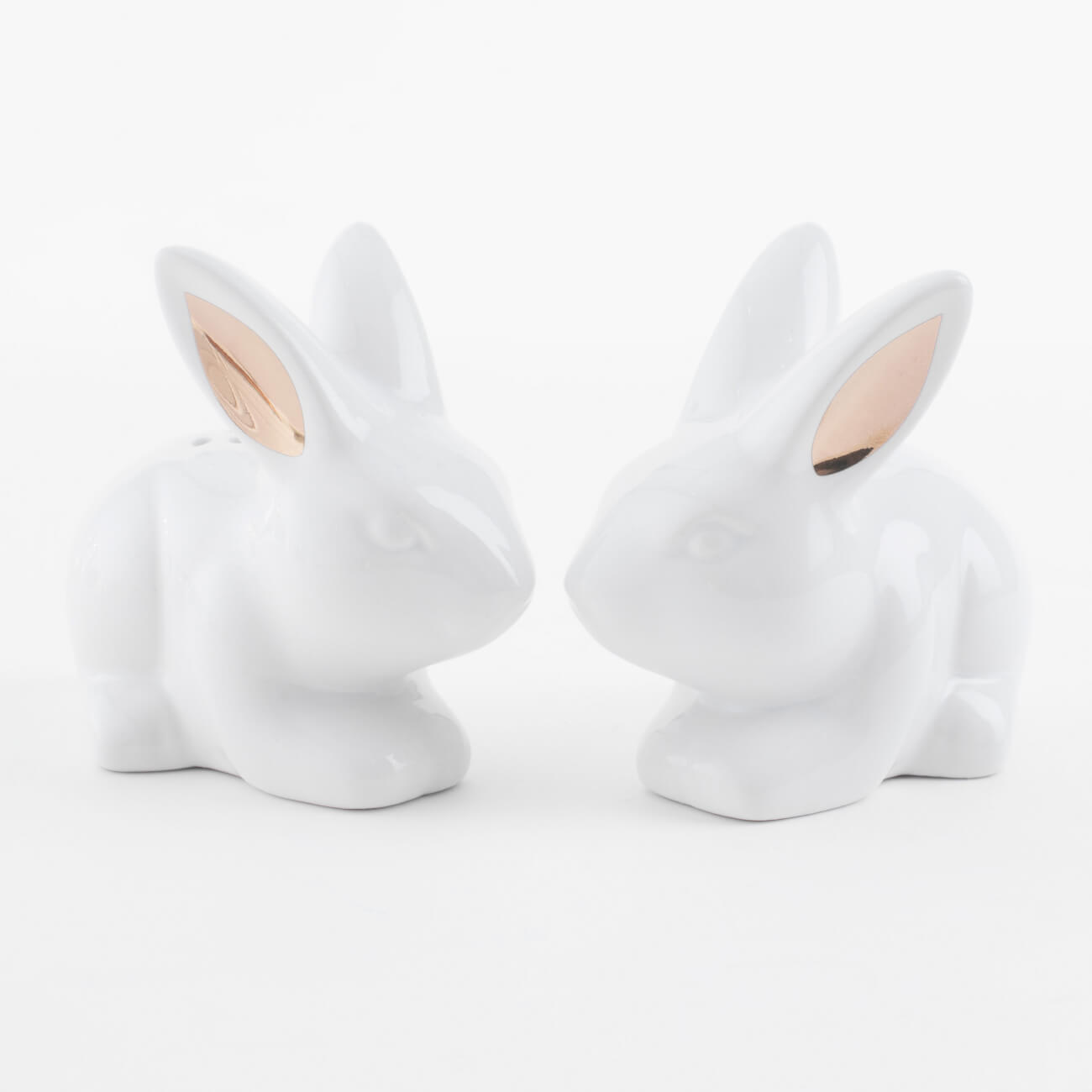Набор для соли и перца, 7 см, керамика, бело-золотистый, Кролики сидят, Easter gold сувенир кролики с морковкой и очком набор 2 шт 8х4 5х4 5 см