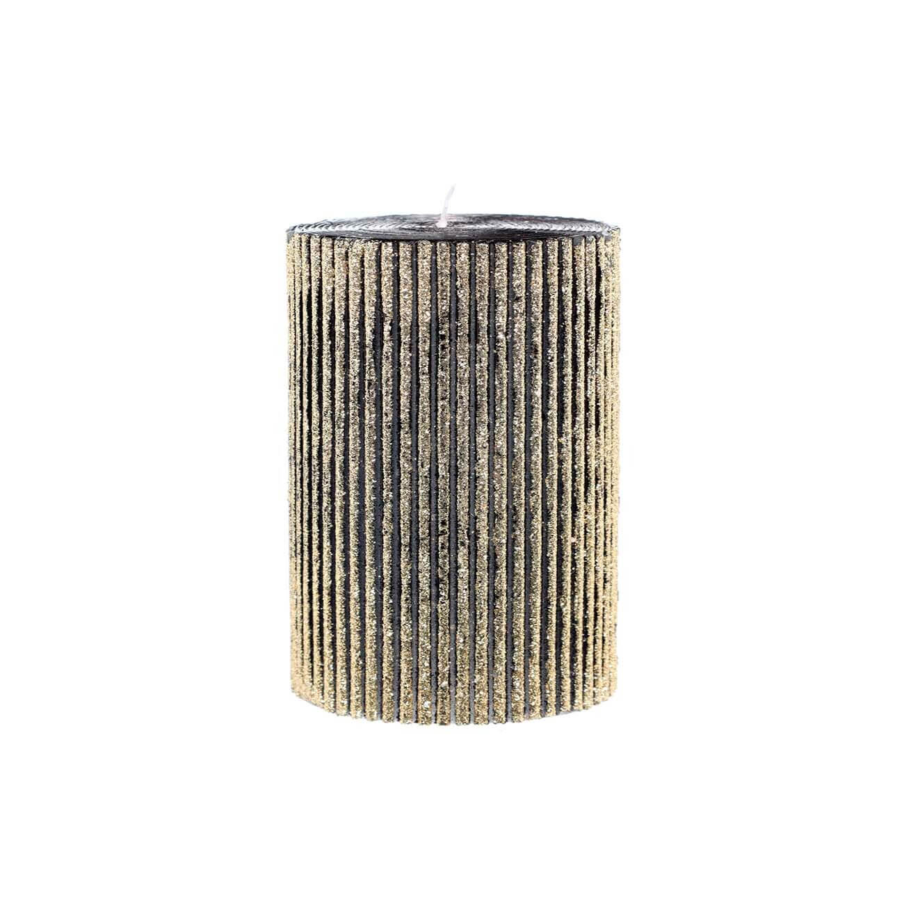 

Свеча, 9 см, цилиндрическая, черно-золотистая, Грани, Metallic glow