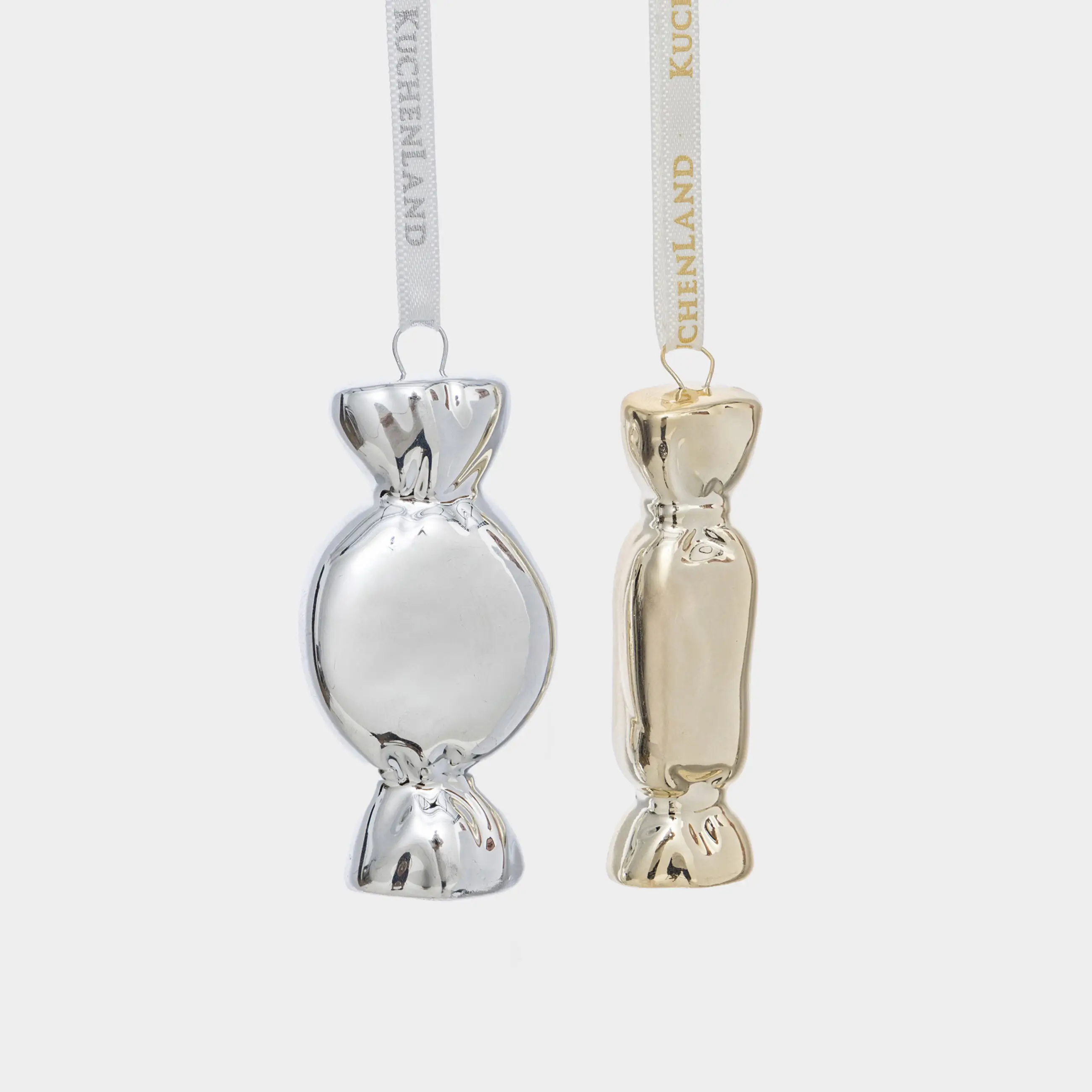 Набор елочных игрушек, 6 см, 2 шт, фарфор P, золотистый/серебристый, Конфеты, Figure christmas