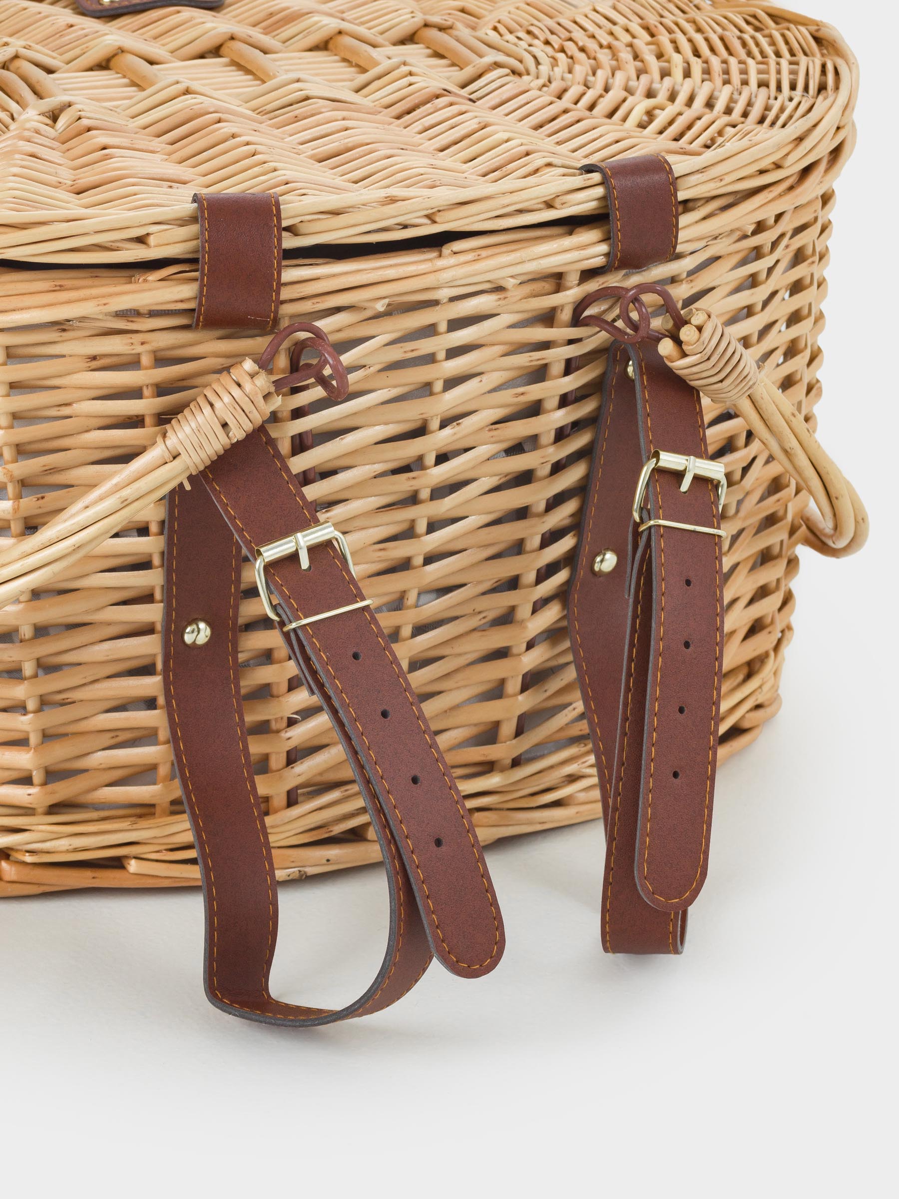 Корзина для пикника, 42х30 см, 4 перс, 25 пр, с пледом, лоза, овальная, коричневая, Picnic, image-4