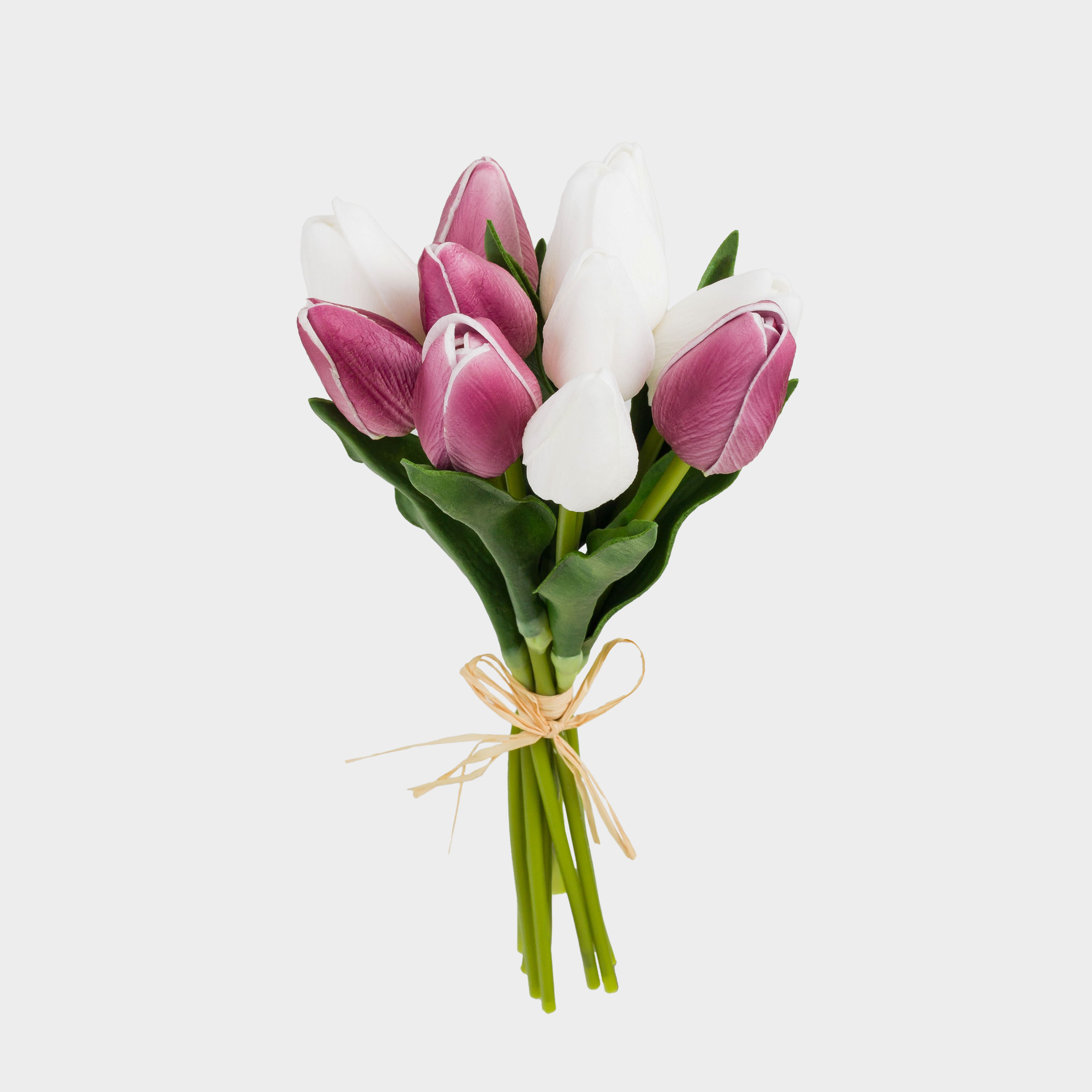 Букет искусственный, 27 см, полиуретан/металл, Бело-розовые тюльпаны, Tulip garden, image-1
