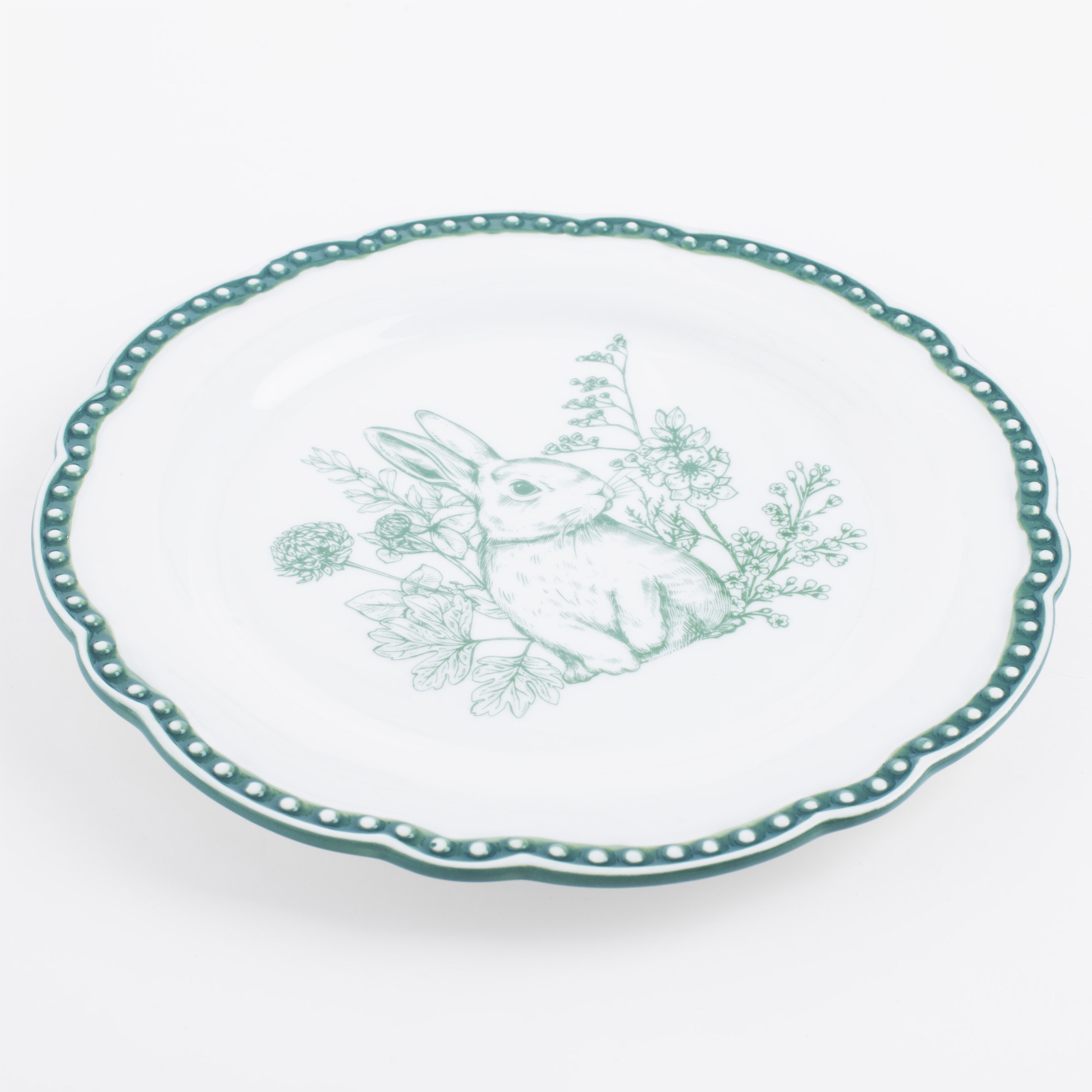 Тарелка закусочная, 21 см, керамика, бело-зеленая, Кролик в цветах, Easter blooming изображение № 2