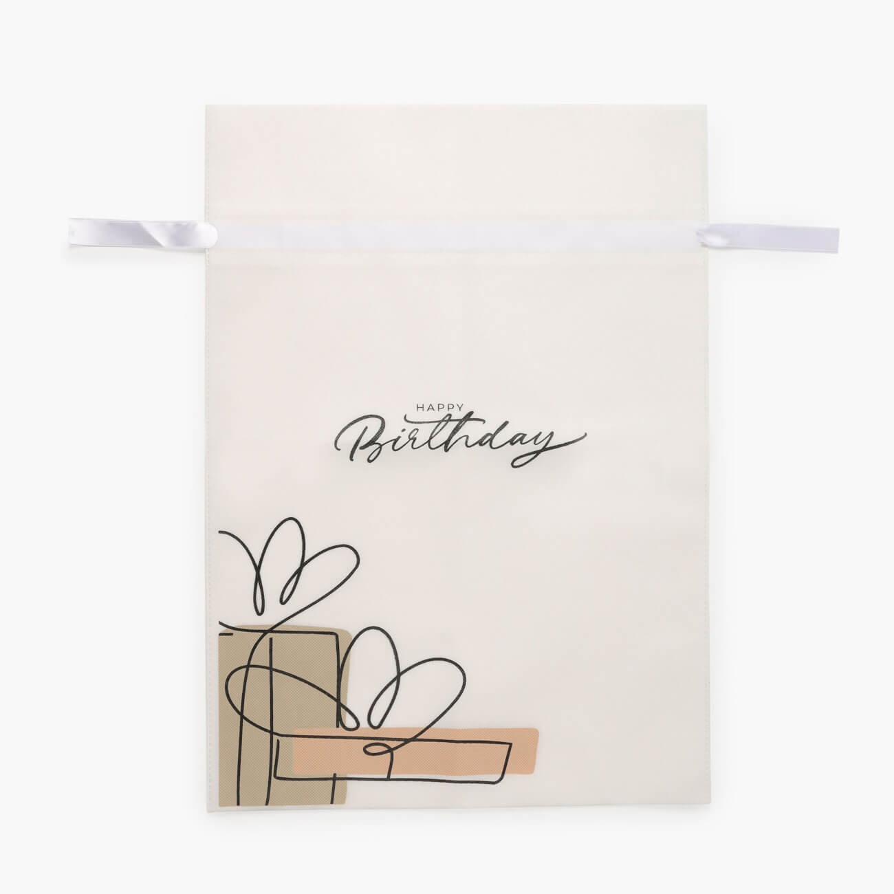 Мешок подарочный, 30х45 см, с завязками, полипропилен, белый, Happy Birthday, Birthday