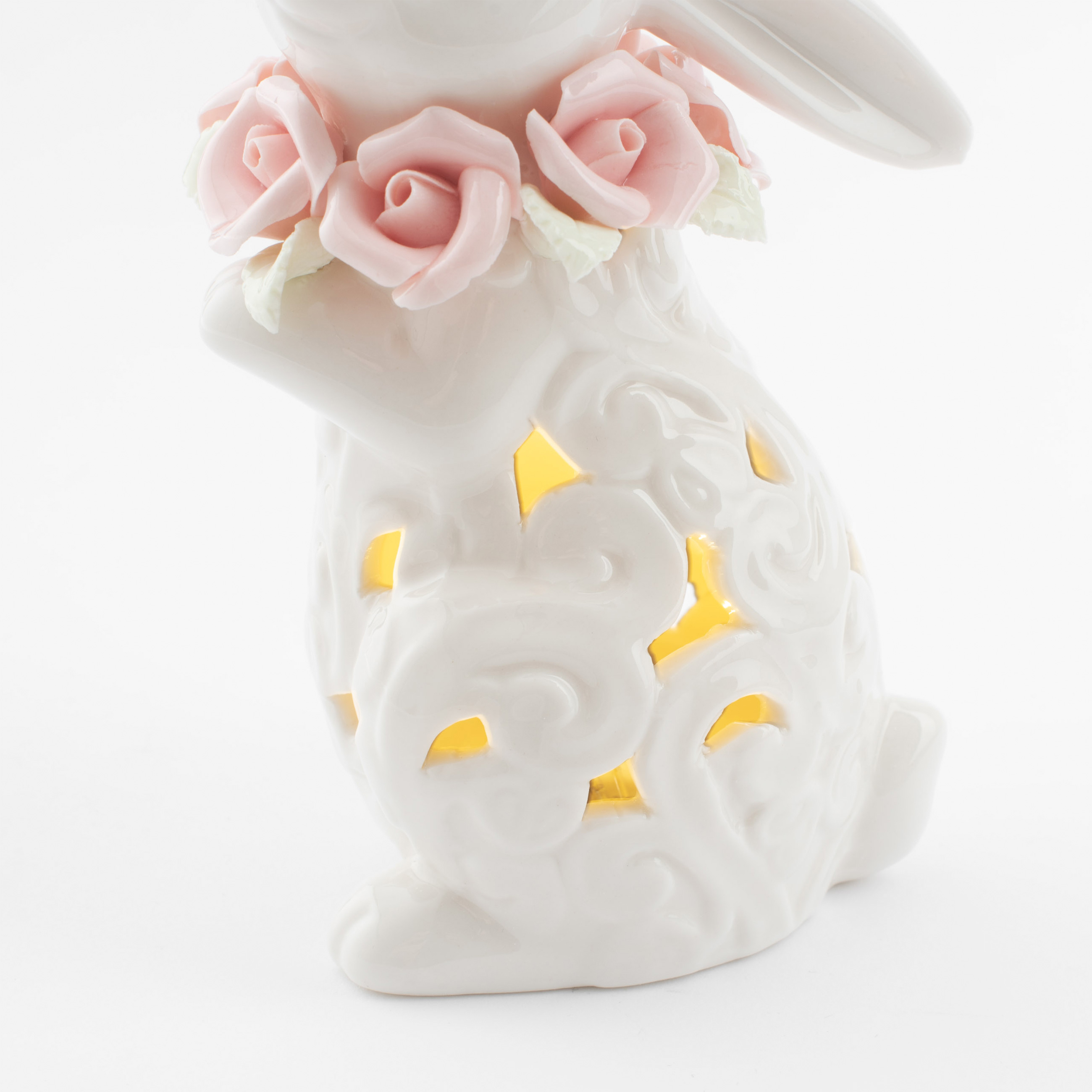 Статуэтка с подсветкой, 13 см, фарфор P, белая, Кролик с цветами, Easter изображение № 5