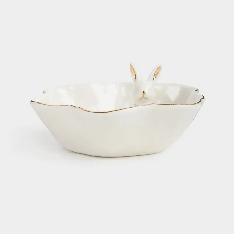 Салатник, с декором, 17x7 см, 320 мл, фарфор P, бело-золотистый, Кролик, Easter gold