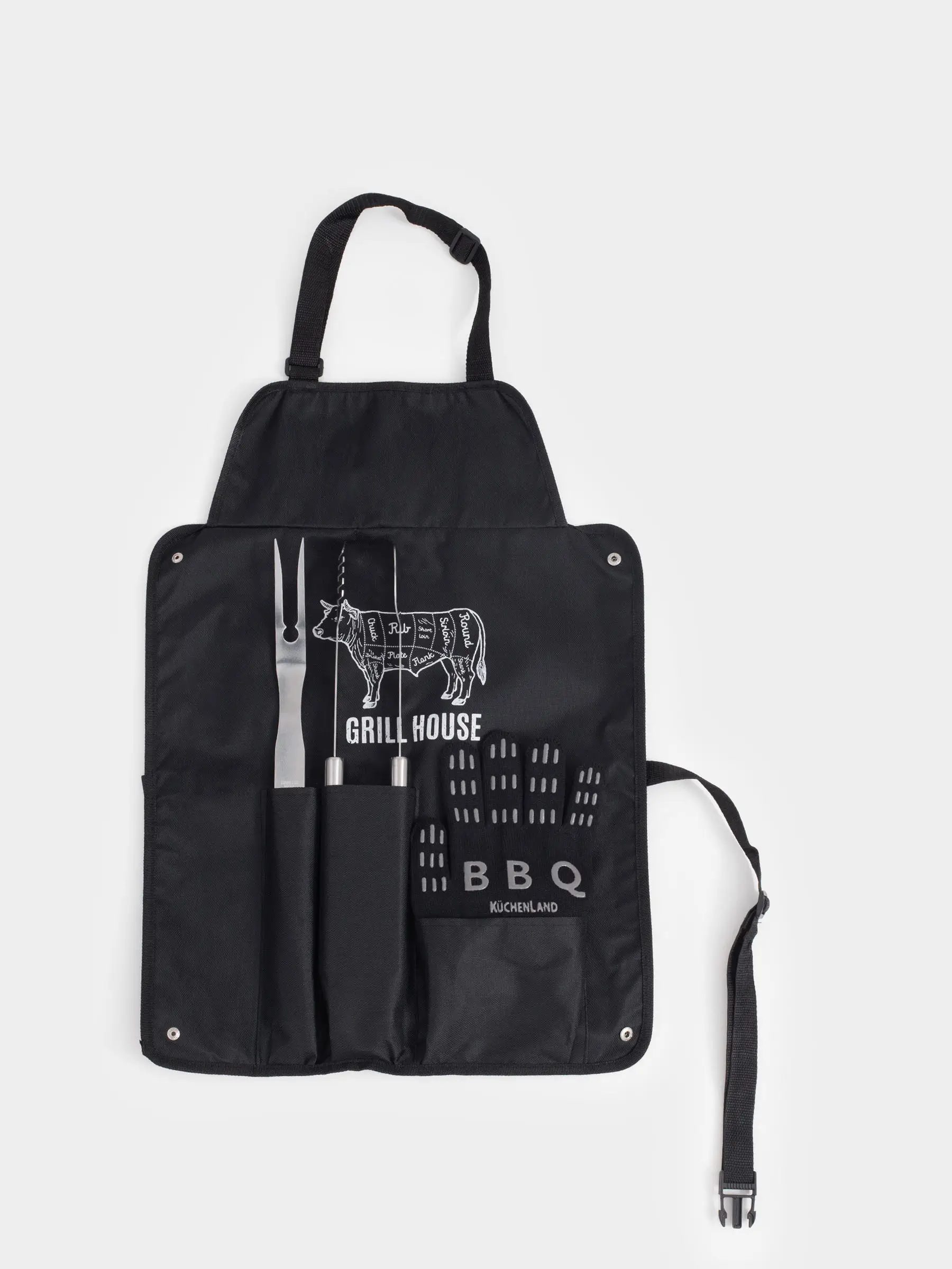 Набор для барбекю, 4 пр, в фартуке, BBQ