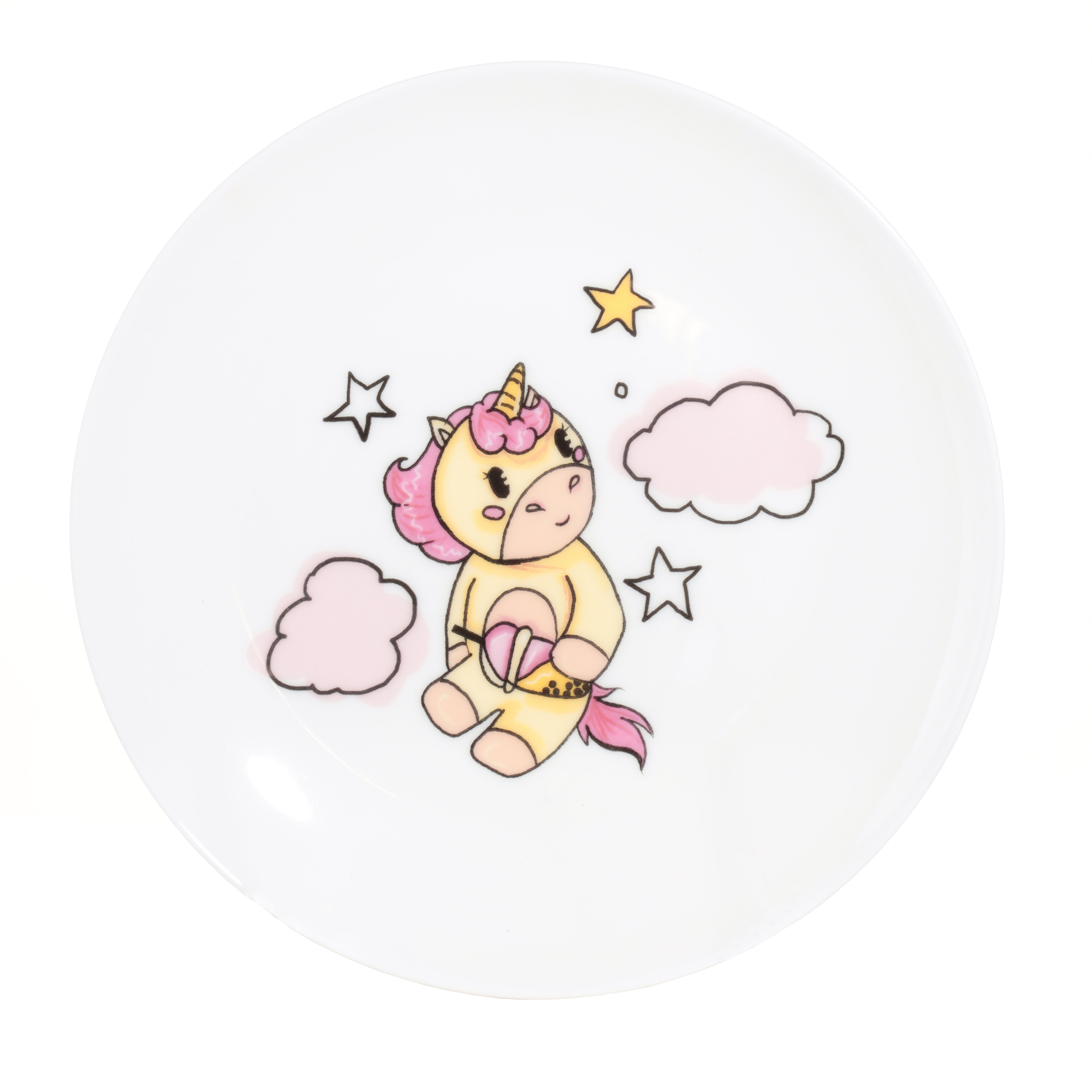 Набор посуды, детский, 3 пр, фарфор F, бело-розовый, Единорог в облаках, Unicorn изображение № 2