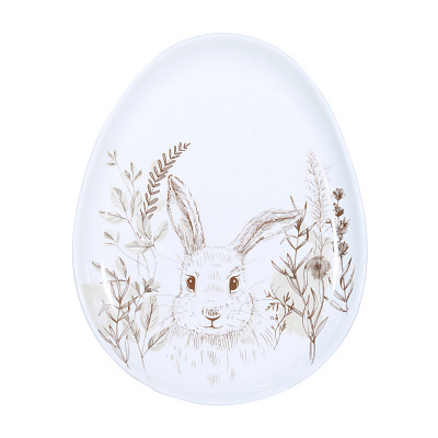 Блюдо, 21х16 см, фарфор N, белое, Кролик на лужайке, Natural Easter