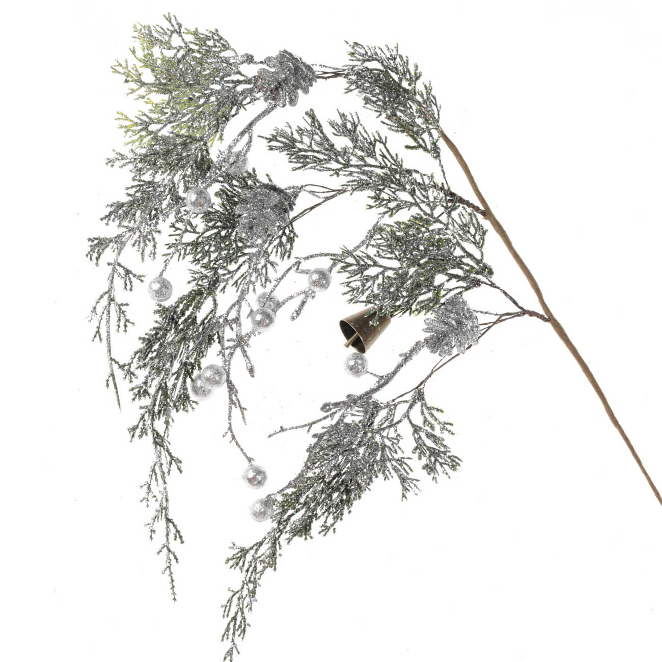 Ветка декоративная, 55 см, пластик/металл, Заснеженные ветви с колокольчиками, Snowy decor - фото 1