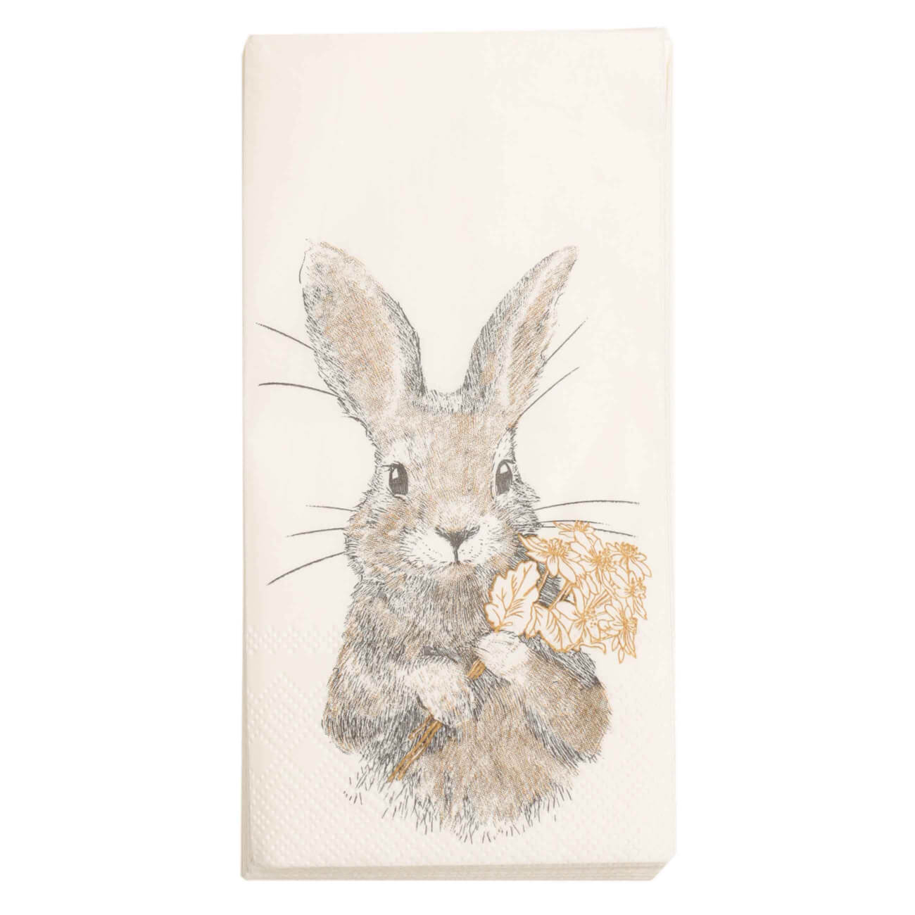 Салфетки бумажные, 33х33 см, 20 шт, прямоугольные, белые, Кролик с цветами, Easter gold изображение № 1