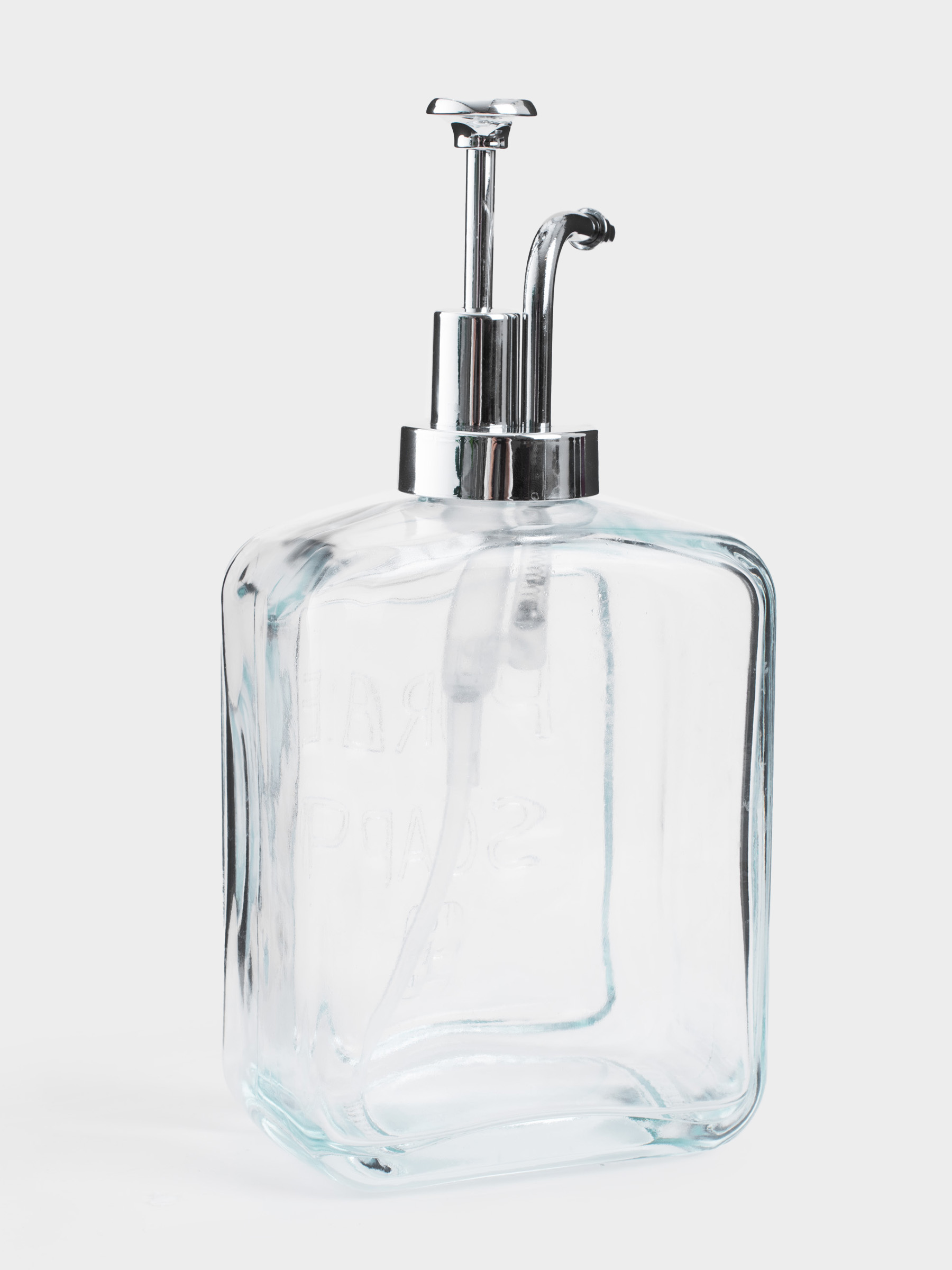 Диспенсер для жидкого мыла, 550 мл, стекло/пластик, серебристый, Pure soap, Clear title, image-3