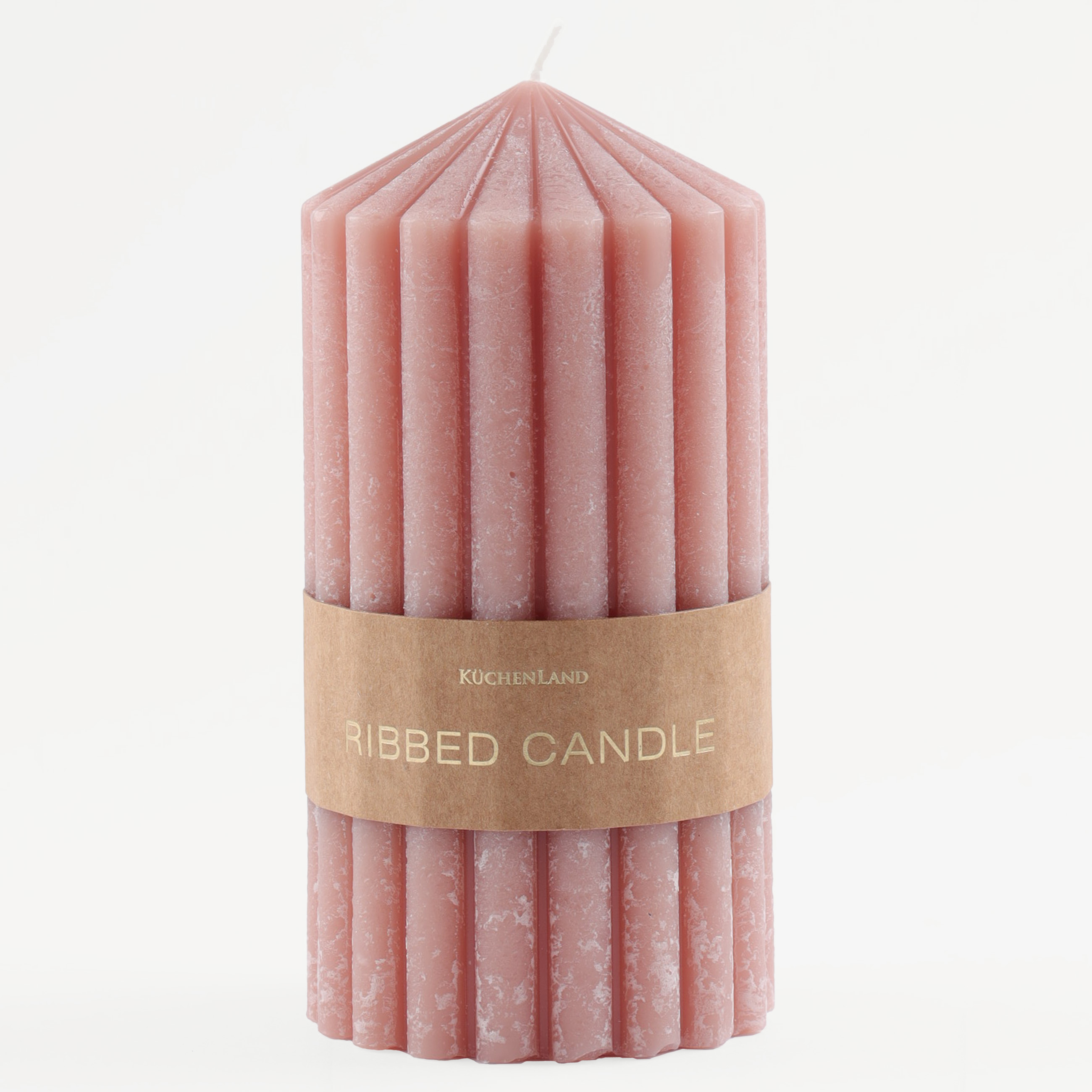Свеча, 14 см, цилиндрическая, розовая, Ribbed candle изображение № 3