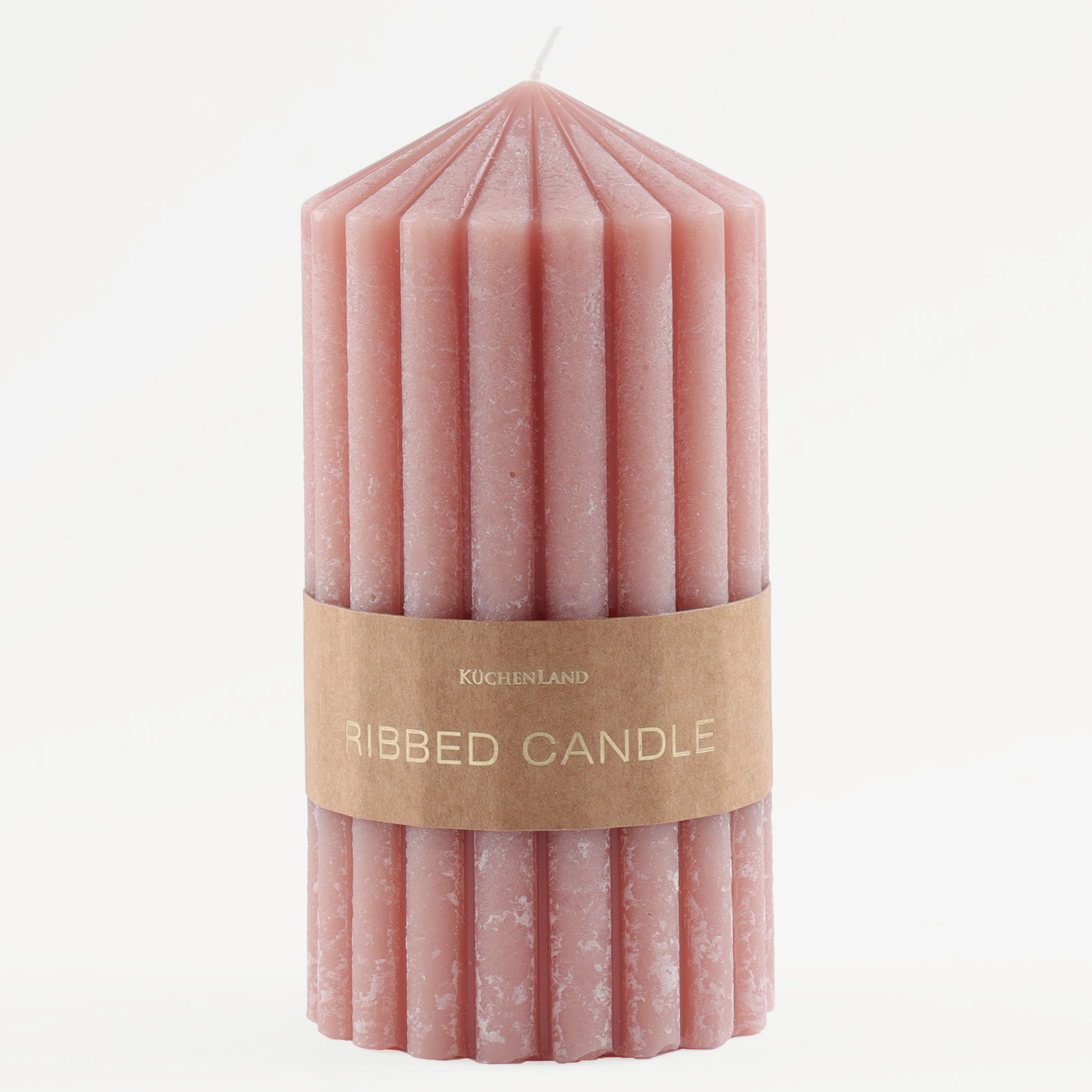 Свеча, 14 см, цилиндрическая, розовая, Ribbed candle, image-2