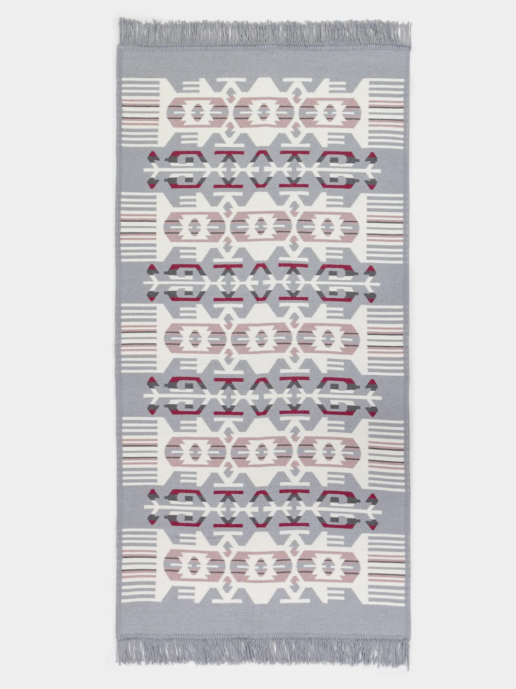 Коврик, 80х150 см, двусторонний, с бахромой, акрил, бело-серый, Узор, Carpet, image-0