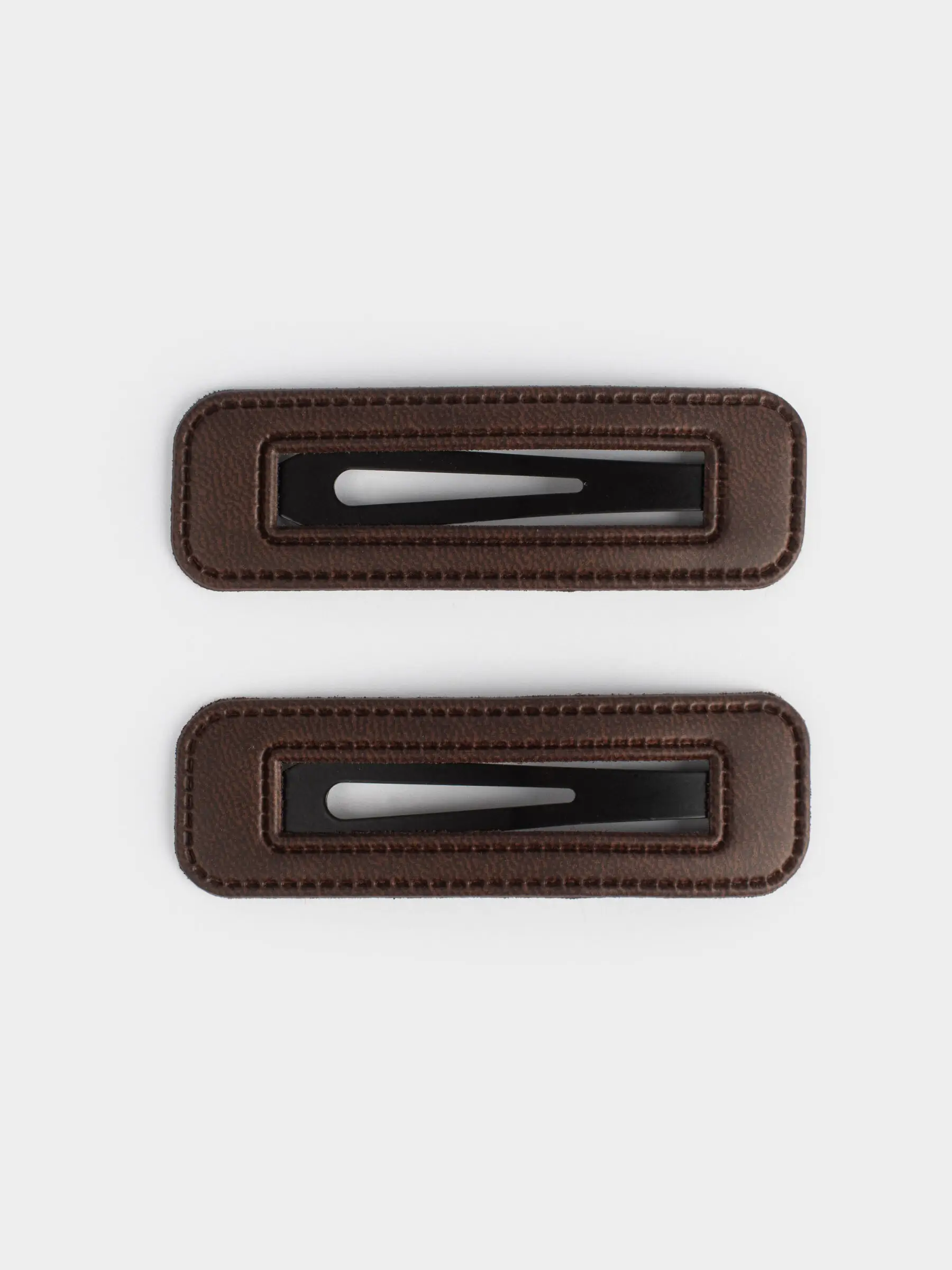 Заколка для волос, 7 см, 2 шт, полиуретан/металл, коричневая, Геометрия, Basic Leather