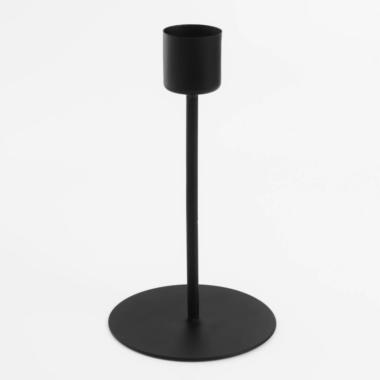Подсвечник, 15 см, для тонкой свечи, на ножке, металл, черный, Black style изображение № 1