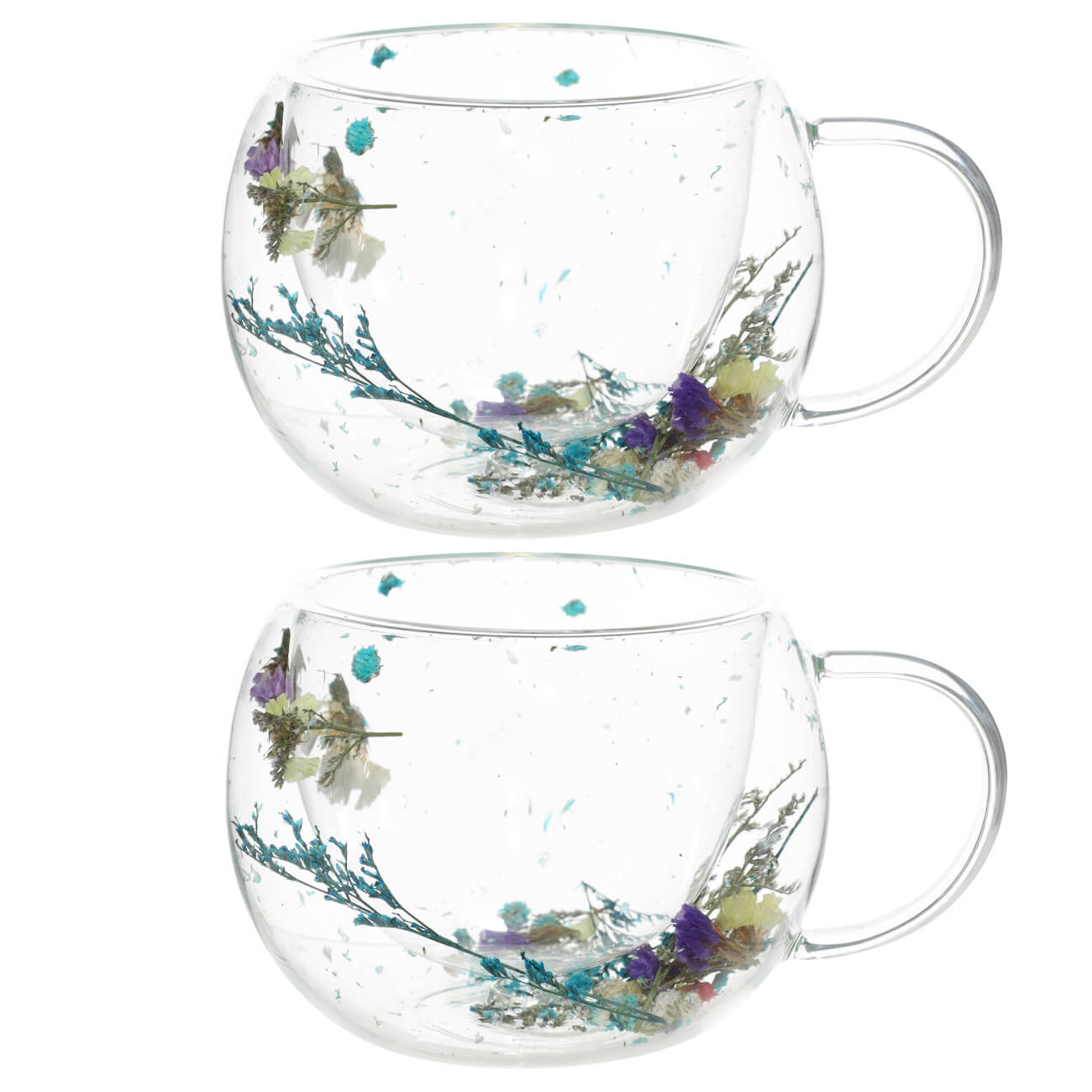 

Kuchenland Кружка, 270 мл, 2 шт, стекло Б, с цветами внутри, Air decor