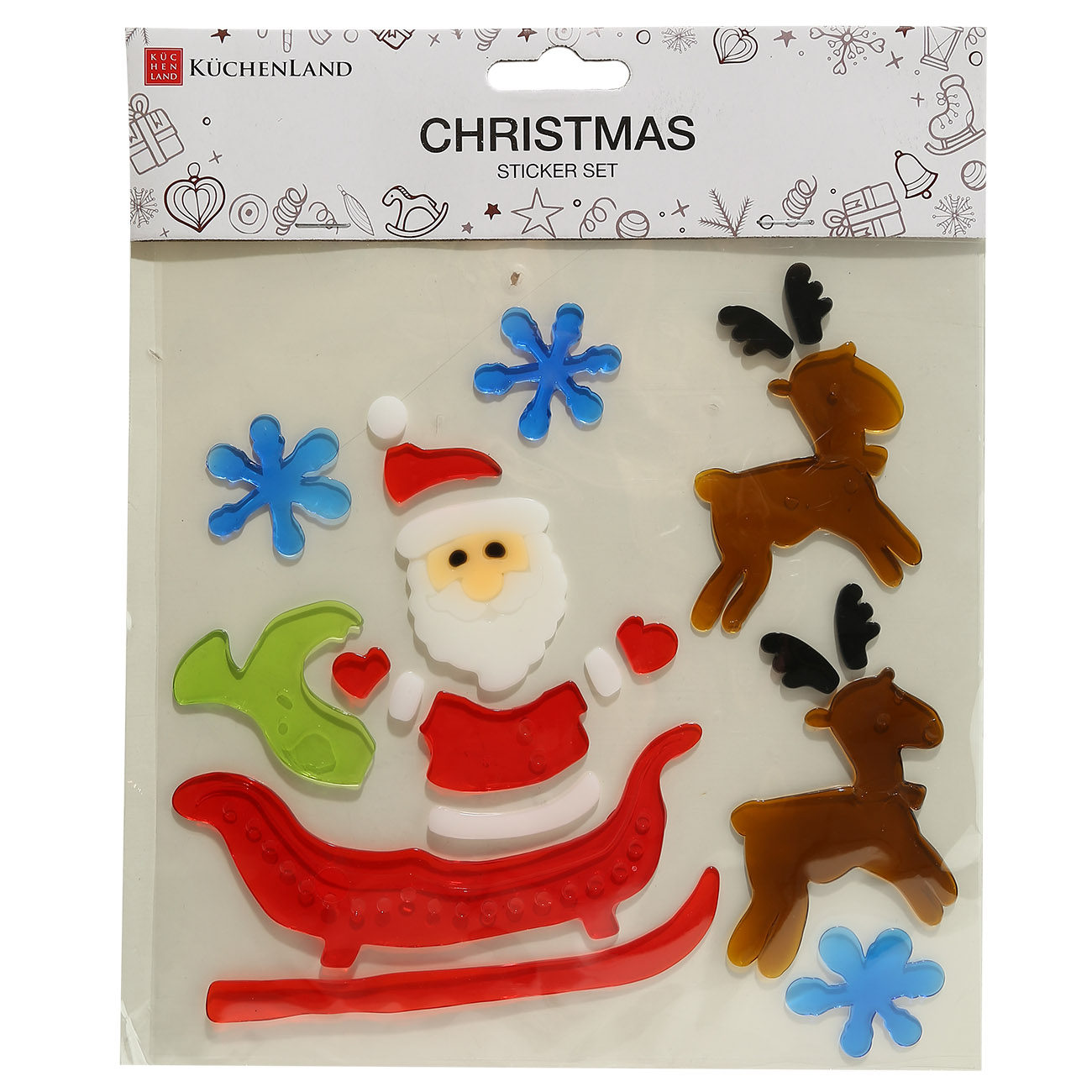 

Набор наклеек, 20х20 см, многоразовые, термопластик, Санта на оленях, Christmas