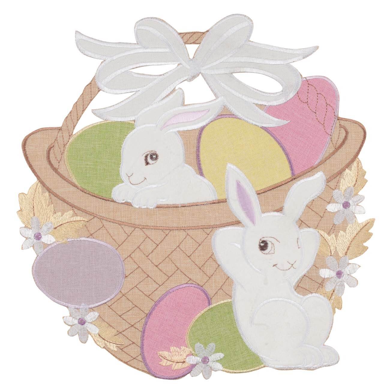 Салфетка под приборы, 30x30 cм, полиэстер, фигурная, Кролики в корзине, Easter - фото 1