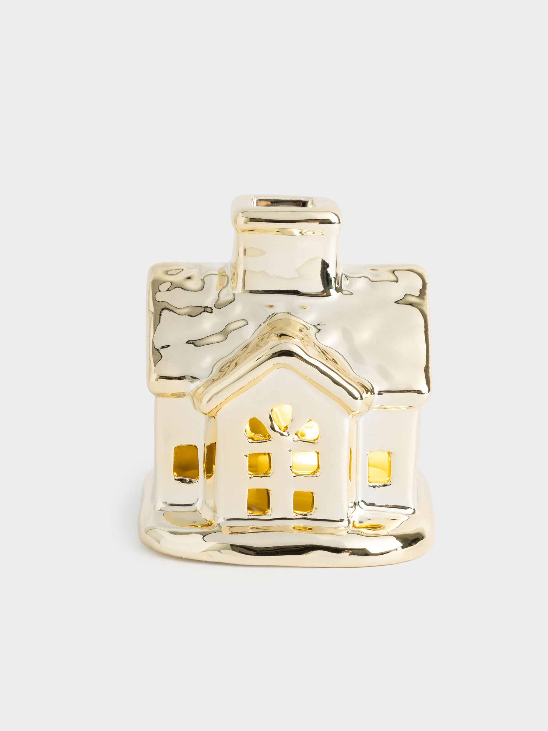 Статуэтка с подсветкой, 8 см, фарфор P, золотистая, Дом, House shape, image-0