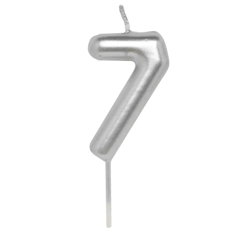 Свеча для торта, 8 см, серебристая, Цифра 7, Birthday party ,image-0