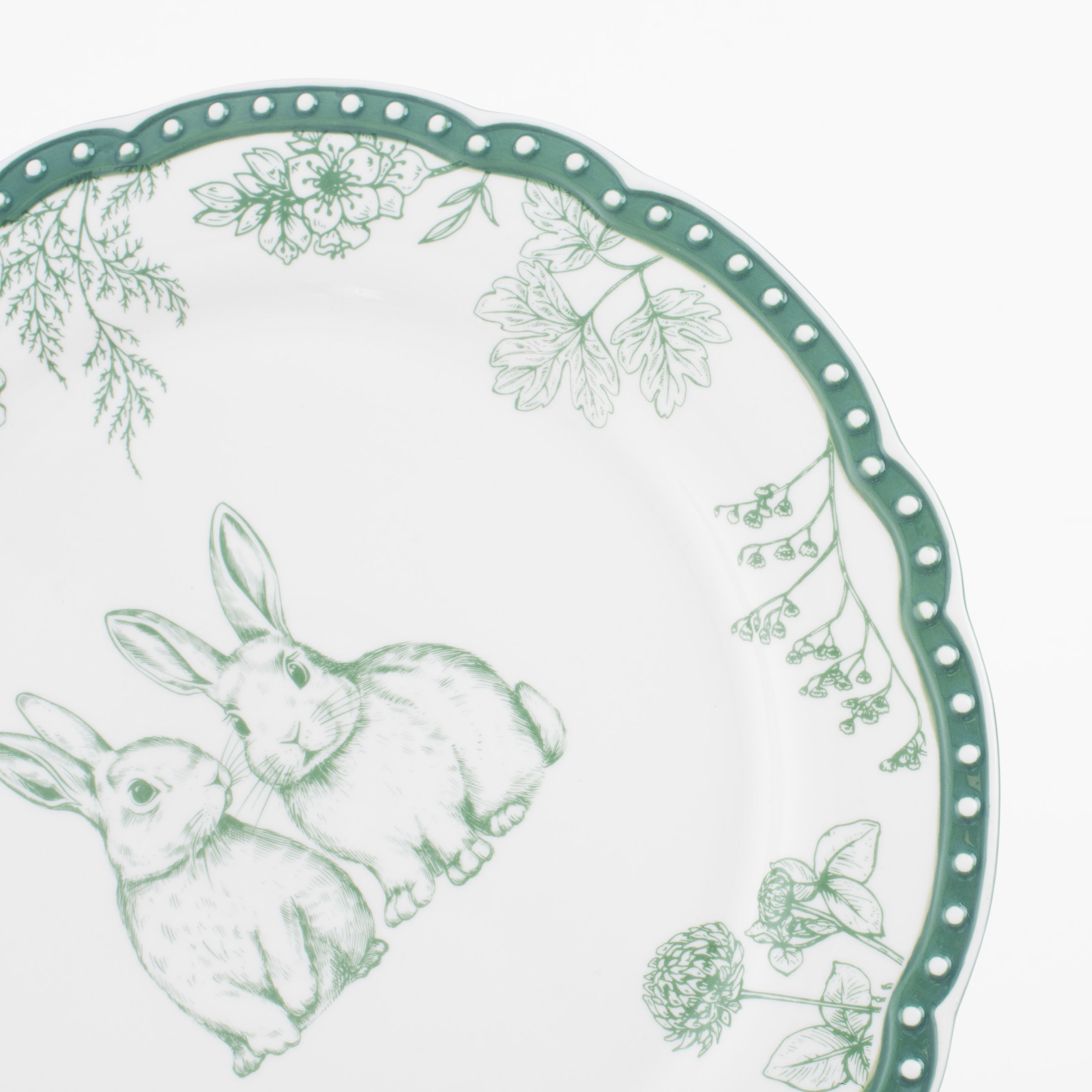 Тарелка обеденная, 27 см, керамика, бело-зеленая, Кролики и цветы, Easter blooming изображение № 4
