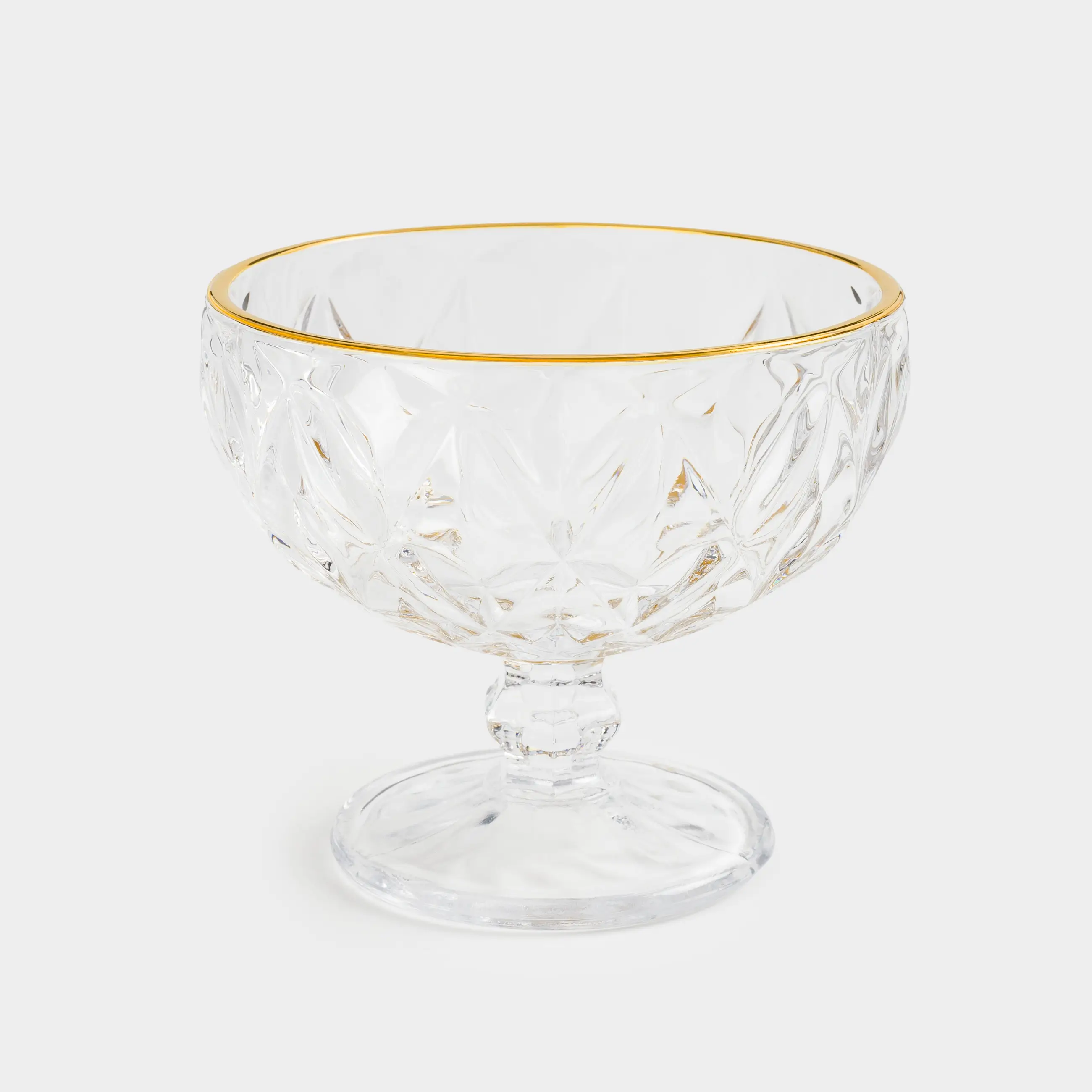 Креманка, 12 см, 320 мл, стекло P, с золотистым кантом, Rhomb gold, image-0