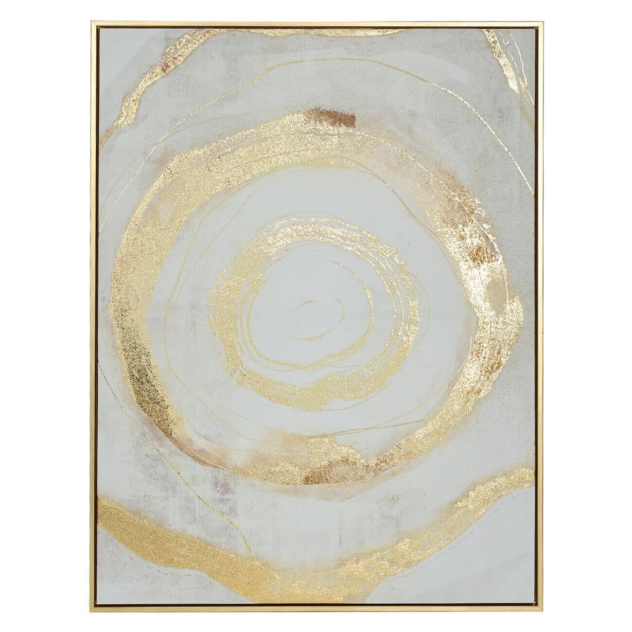 Картина в раме, 75х100 см, холст/фольга, золотисто-бежевая, Круги, Abstract фольга