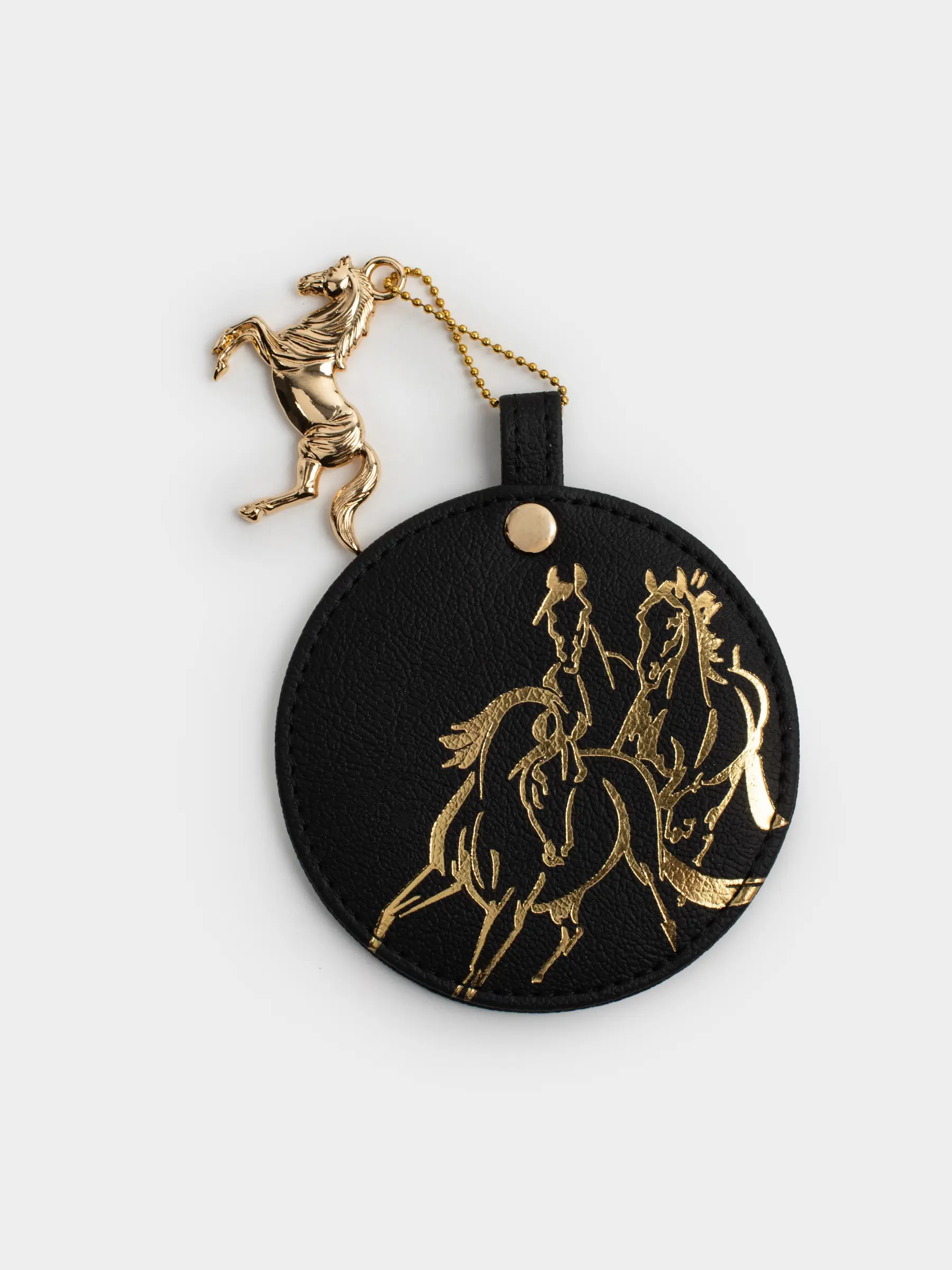 Зеркало карманное, 7 см, полиуретан/стекло, черное, Лошади, Stationery horse, image-0