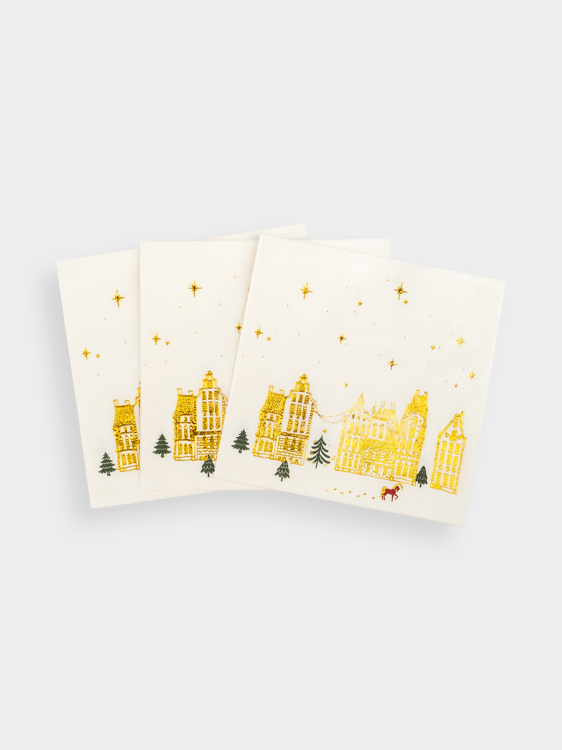 Салфетки бумажные, 21х21 см, 20 шт, квадратные, белые, Лошадь и дома, Snow sparks, image-2