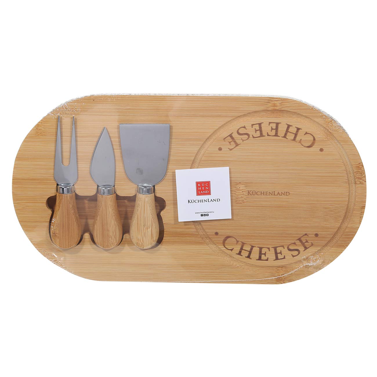 Набор для сыра, 4 пр, доска-подставка, сталь/бамбук, овальный, Cheese изображение № 4