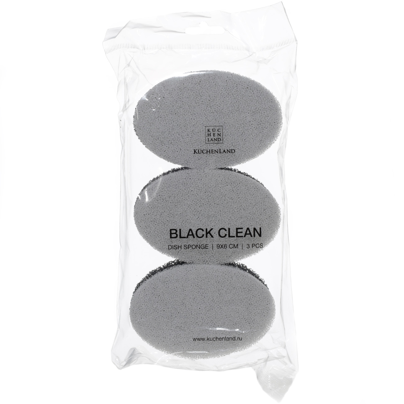 Губка для мытья посуды, 9х6 см, 3 шт, абразив, овальная, черно-серая, Black clean