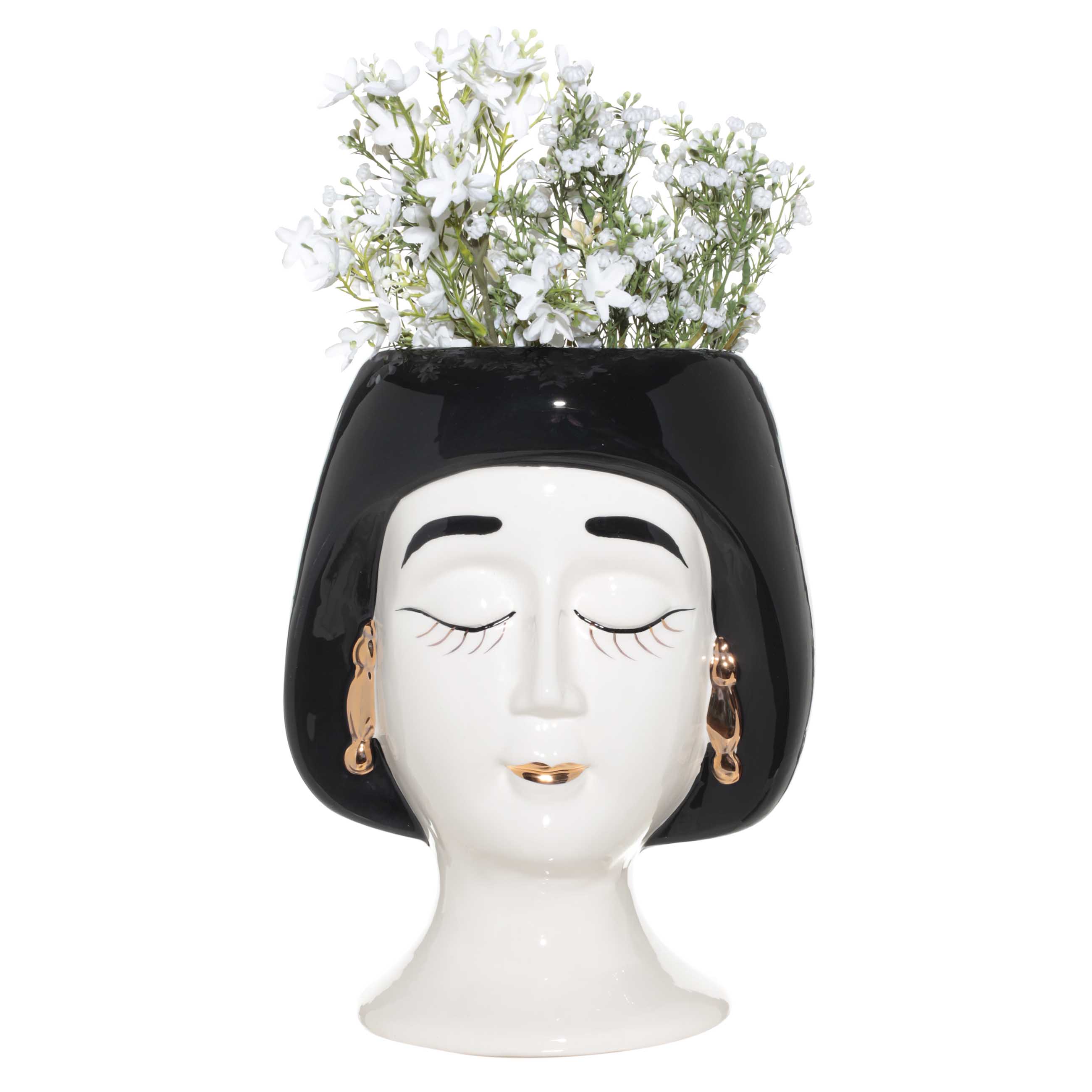 Ваза для цветов, 30 см, декоративная, керамика, бело-черная, Дама в сережках, Girls изображение № 4