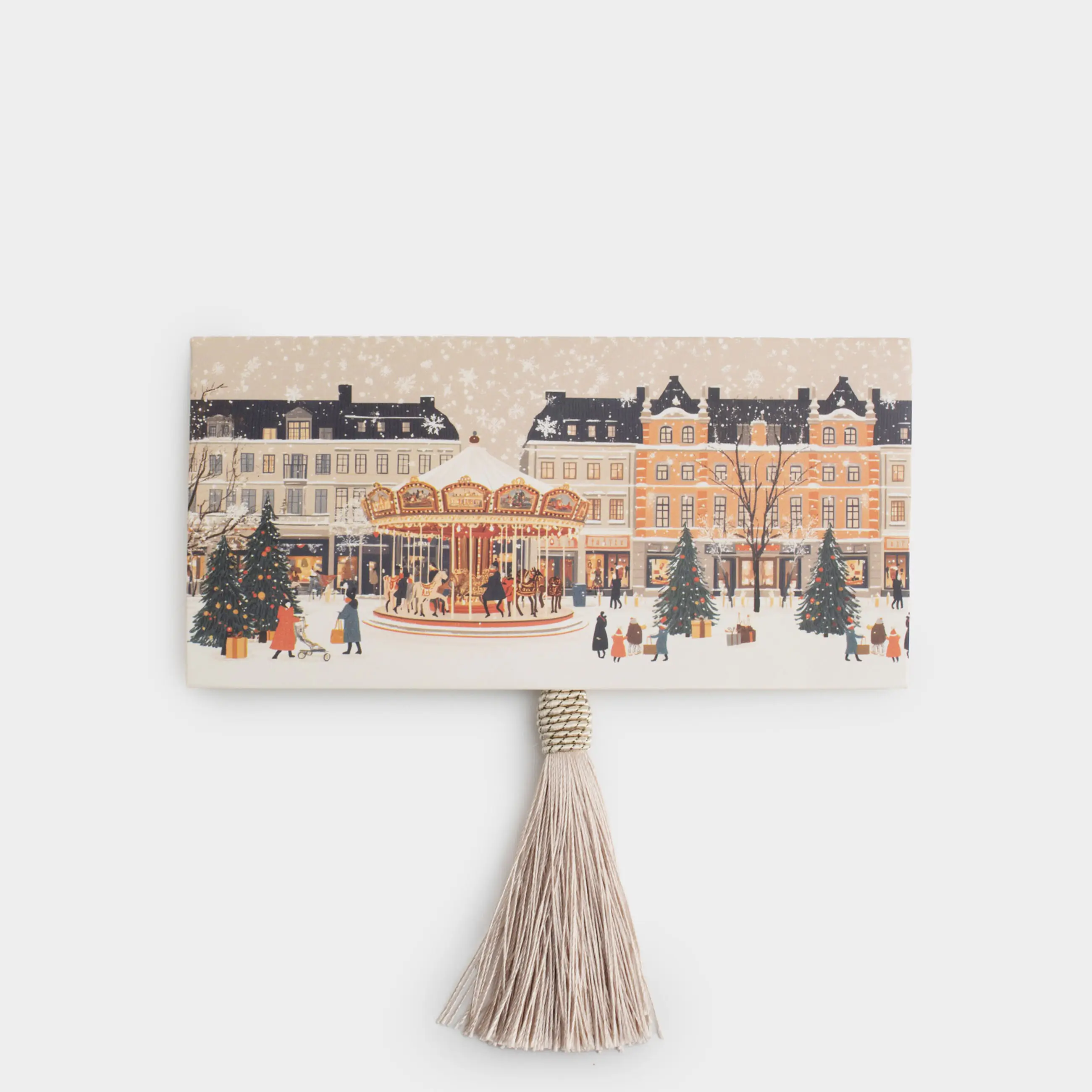 Конверт подарочный, 17х9 см, с кисточкой, бумага, молочный, Карусель, Christmas carousel