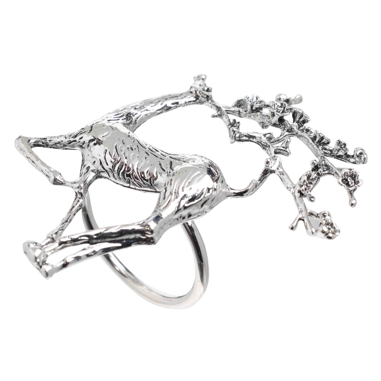Кольцо для салфеток, 8 см, металл, серебристое, Олень с цветами на рогах, Winter deer кольцо для платка