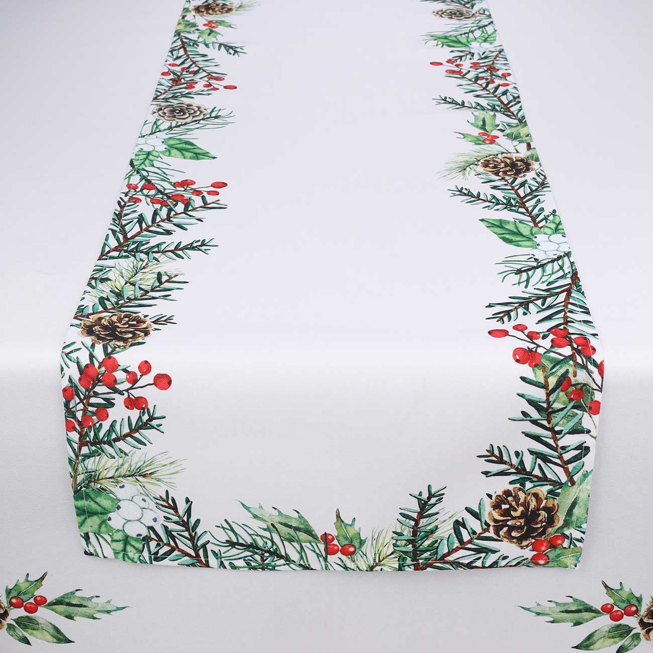 

Дорожка настольная, 40х160 см, полиэстер, кремовая, Венок, Christmas green
