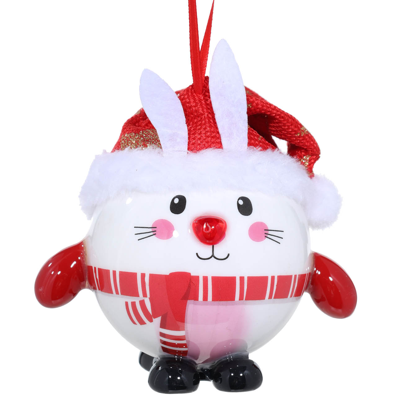 

Игрушка елочная, 8 см, пенопласт, шар с декором, Кролик в шапке Санты, Rabbit