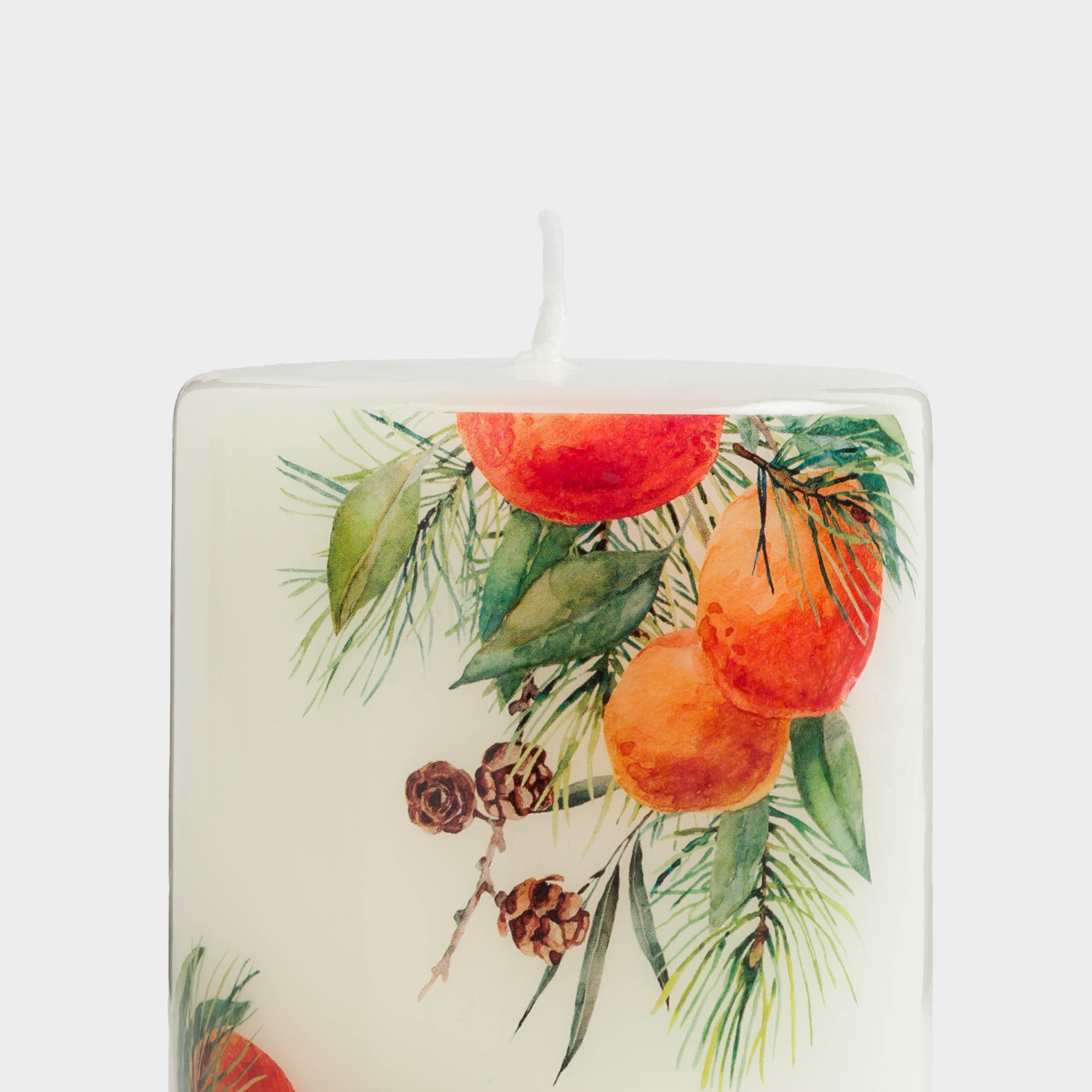 Свеча, 9 см, цилиндрическая, белая, Апельсины и шишки, Christmas miracle