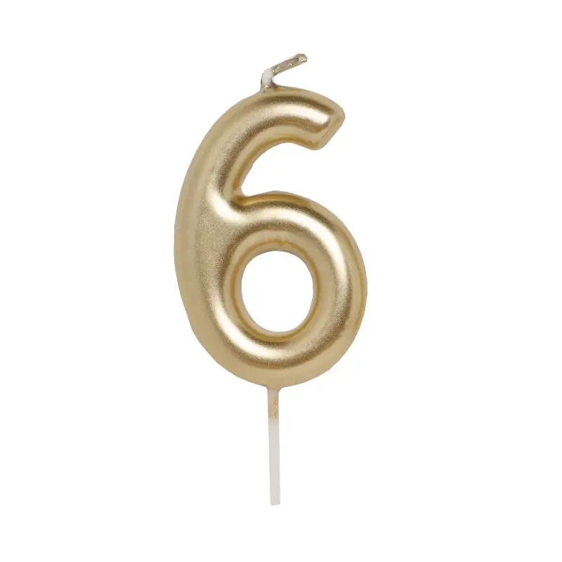 Свеча для торта, 8 см, золотистая, Цифра 6, Birthday party ,image-0