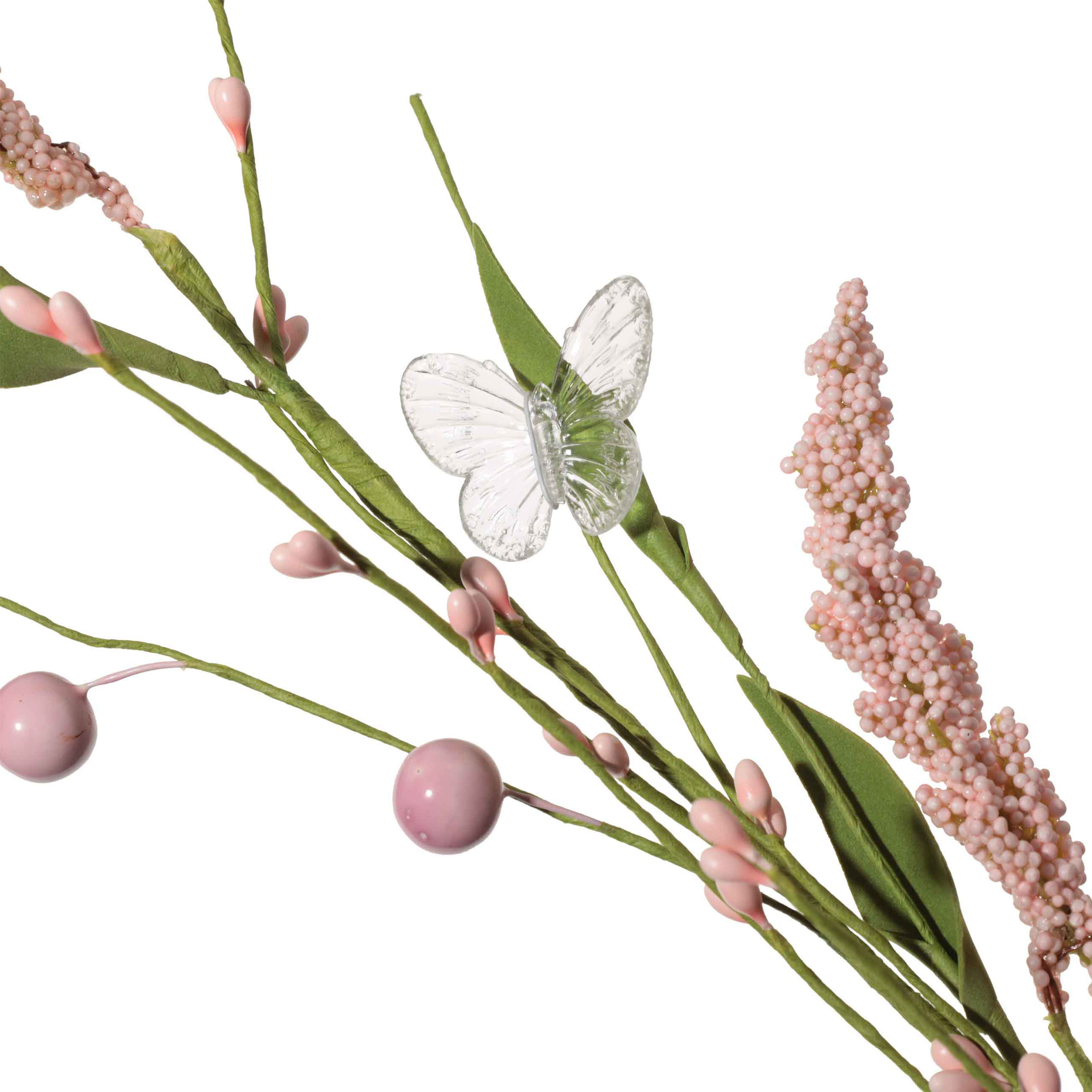 Ветка декоративная, 69 см, пластик/металл, Розовые ягоды и бабочки, Easter decor изображение № 2