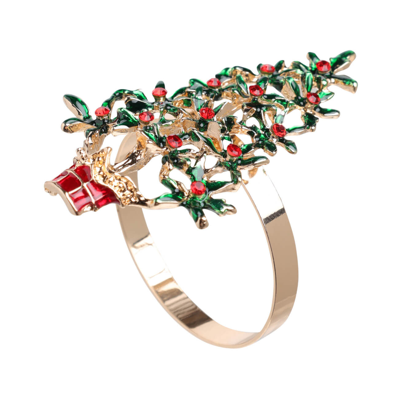 Кольцо для салфеток, 6 см, металл, золотисто-зеленое, Новогодняя елка, Christmas classic - фото 1