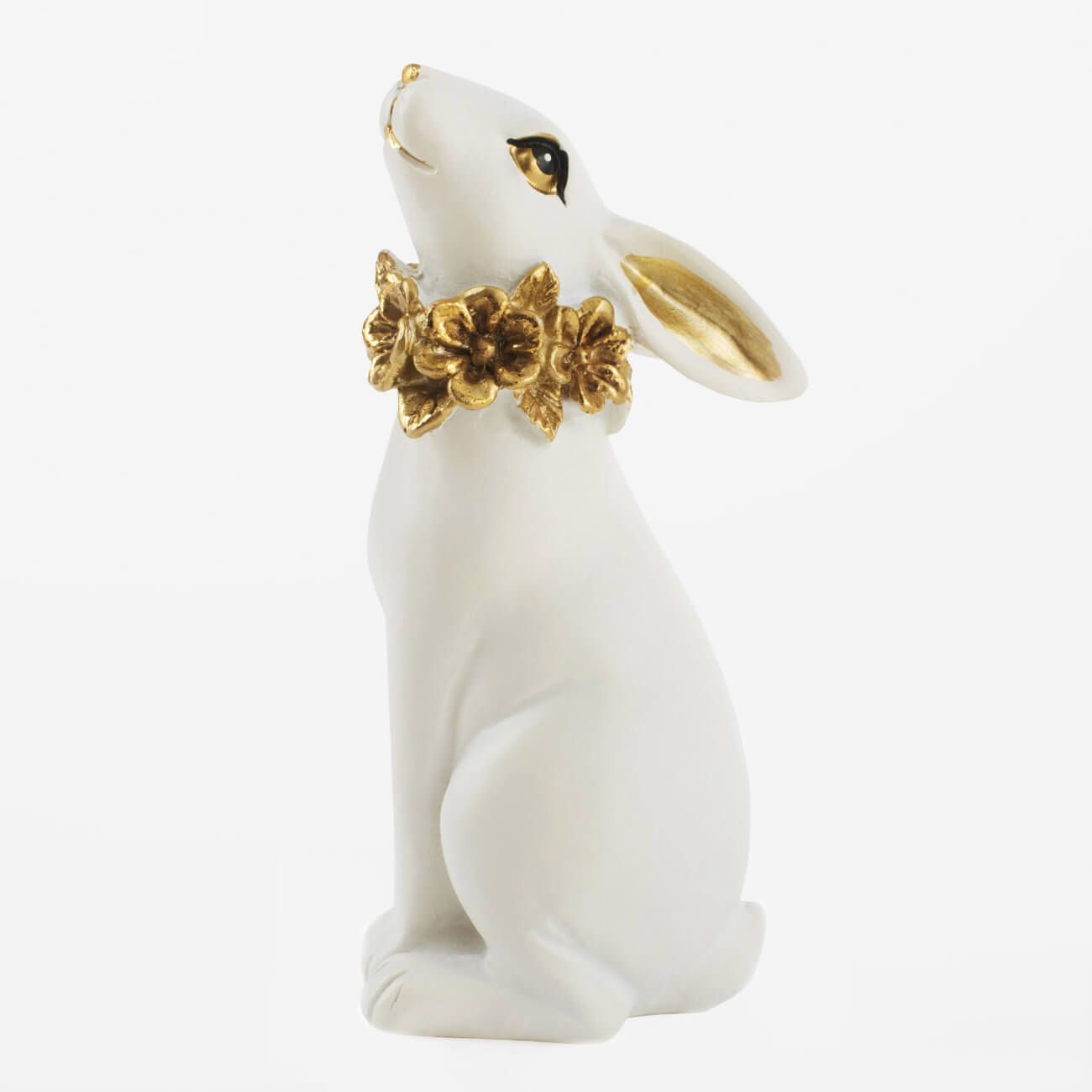 Статуэтка, 13 см, полирезин, бело-золотистая, Кролик с цветочным ожерельем, Easter gold подставка для яйца 12 см полирезин бело золотистая кролик с тележкой easter gold